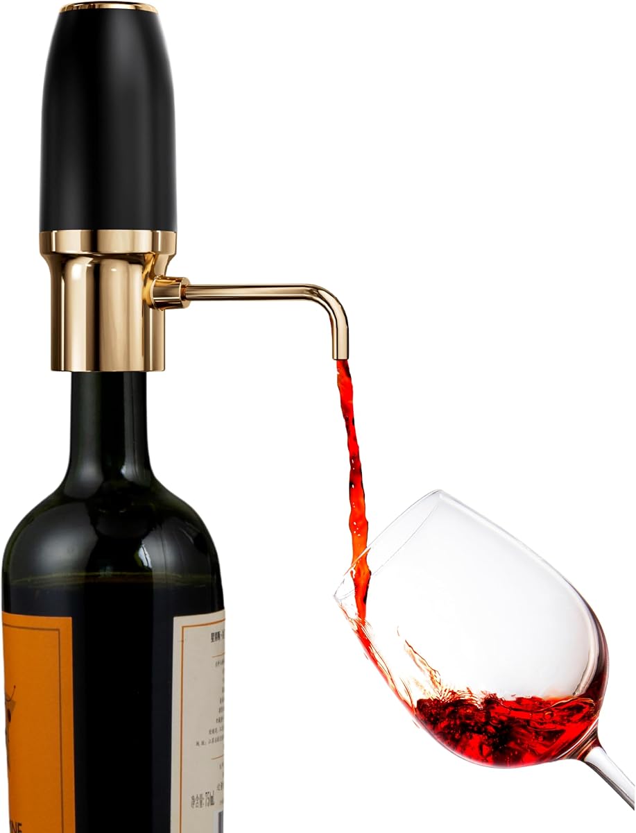 Sip & Shimmer Electric Wine Aerator & Wine Dispenser, Rechargeable Automatic Wine Pourer, Black & Gold Wine Accessory, Wine Gift for Wine Lovers