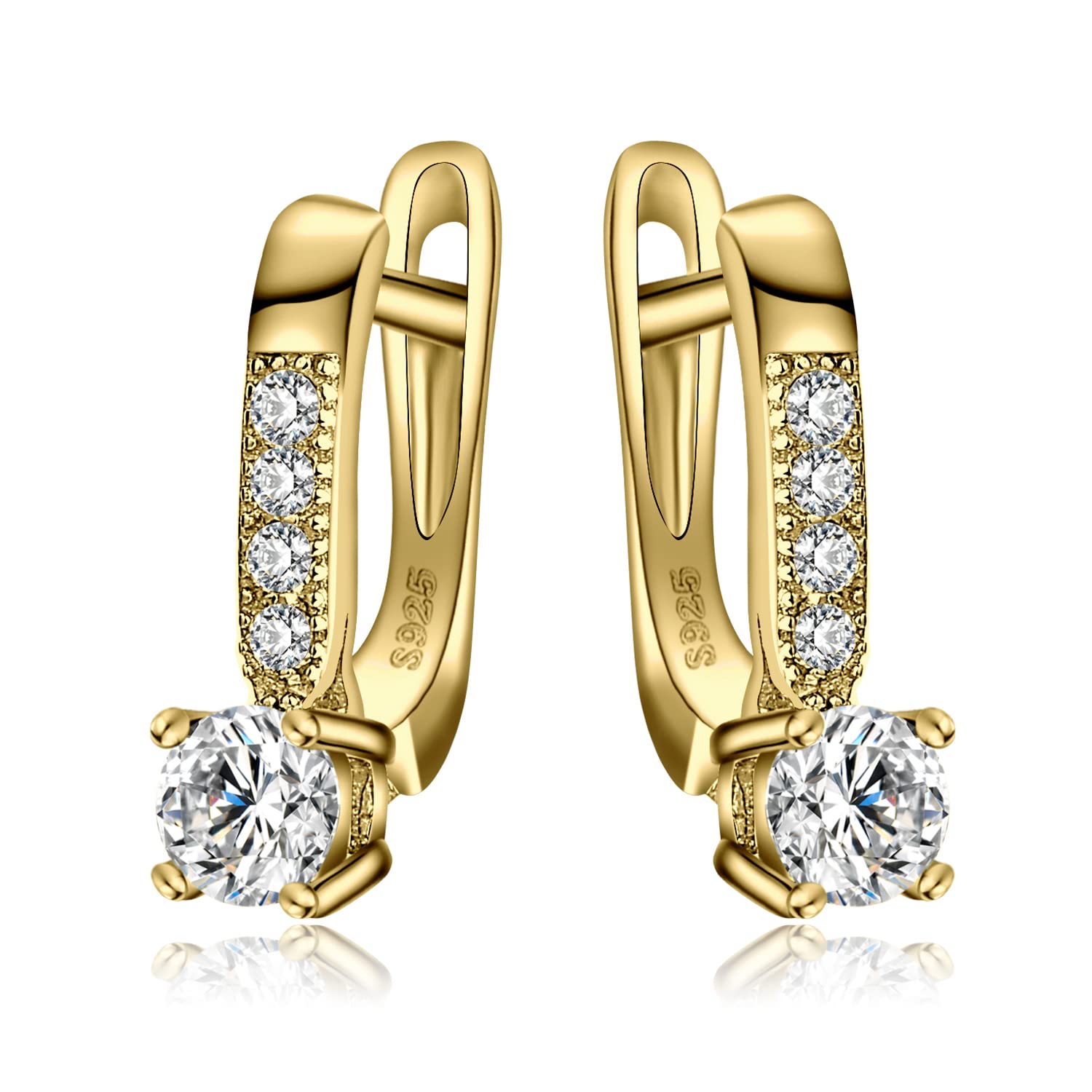 JewelryPalacePendientes Aro Mujer Plata Oro 14k Oro Rosa, Solitario Pendientes Clip de Perforacion Diamante Simulado, Pendientes Pequeños Mujer Elegantes Piedra, Pendientes Niña Conjunto Joyas Mujer