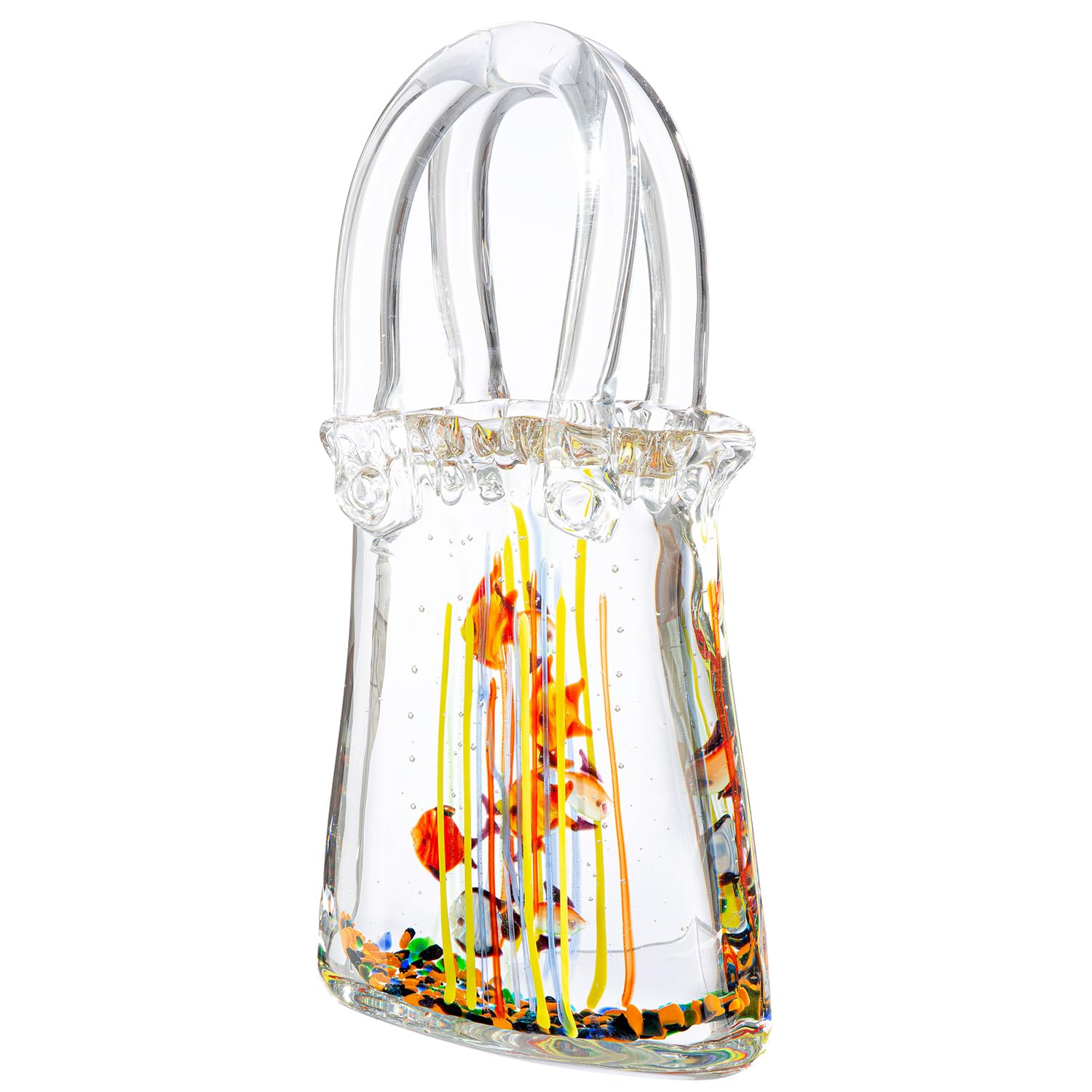 Sculpture poisson en verre soufflé 30cm, un vase sac à main d'exception