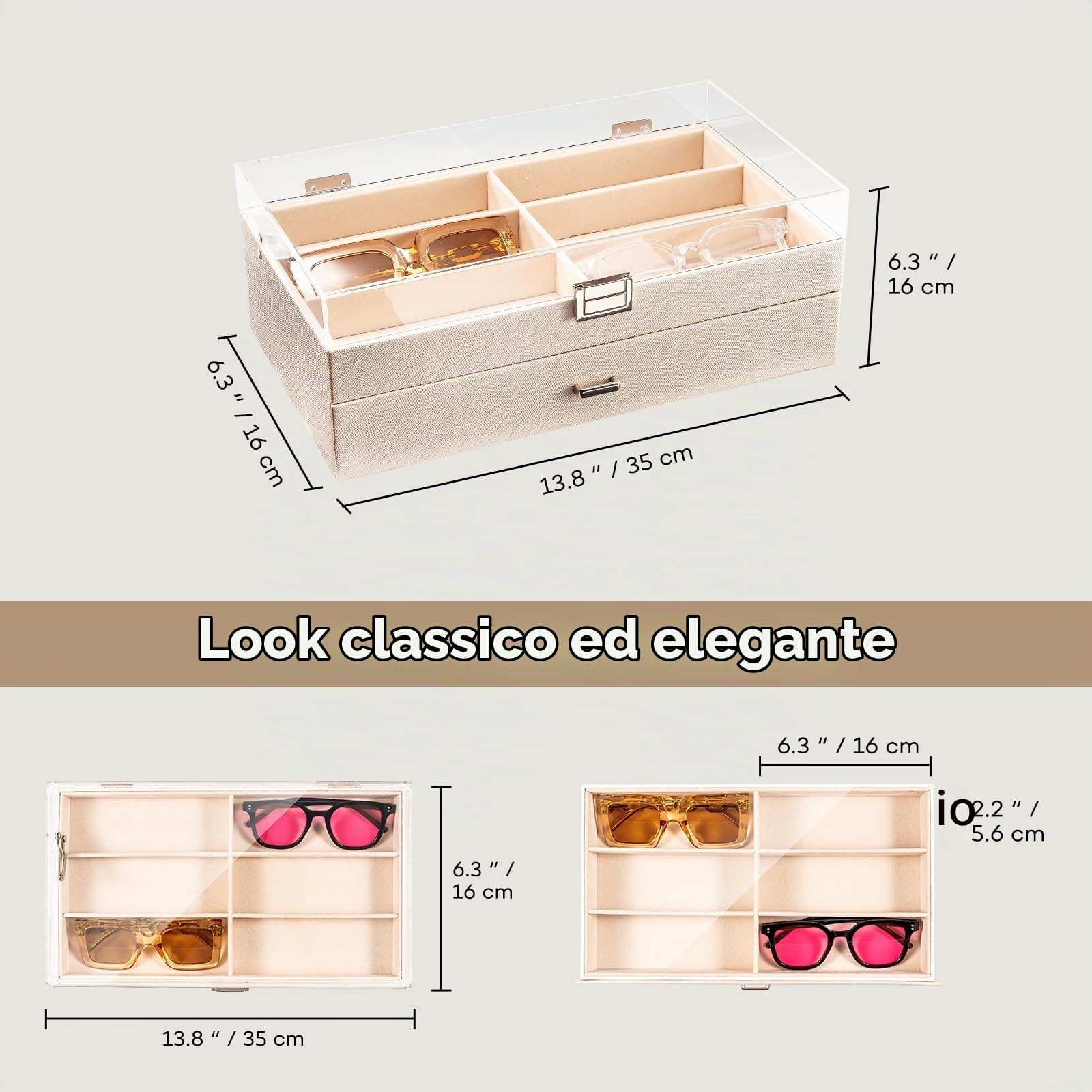 ProCase Porta Occhiali Multiplo 2 Strati, Scatola Porta Occhiali da Sole in Pelle 12 Slots, Occhiali Espositore Scatola Portaocchiali Organizer Occhiali per Donna Uom