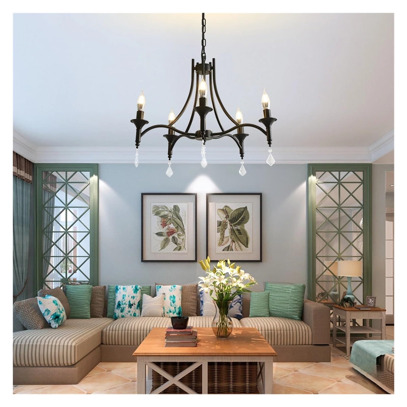 E14 LED Ceiling Chandelier Light Fixture Crystal Chandelier Ceiling Lamp Farmhouse Industrial Lighting Fixtures Hanging for Porch High