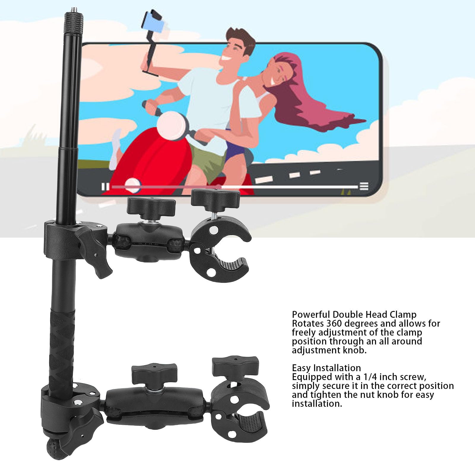 Palo Selfie para Manillar de Bicicleta, Cámara Súper Abrazadera Ajustable con Rotación de 360 ​​°, Accesorios para Soporte de Montaje en Poste para Manillar de Motocicleta y