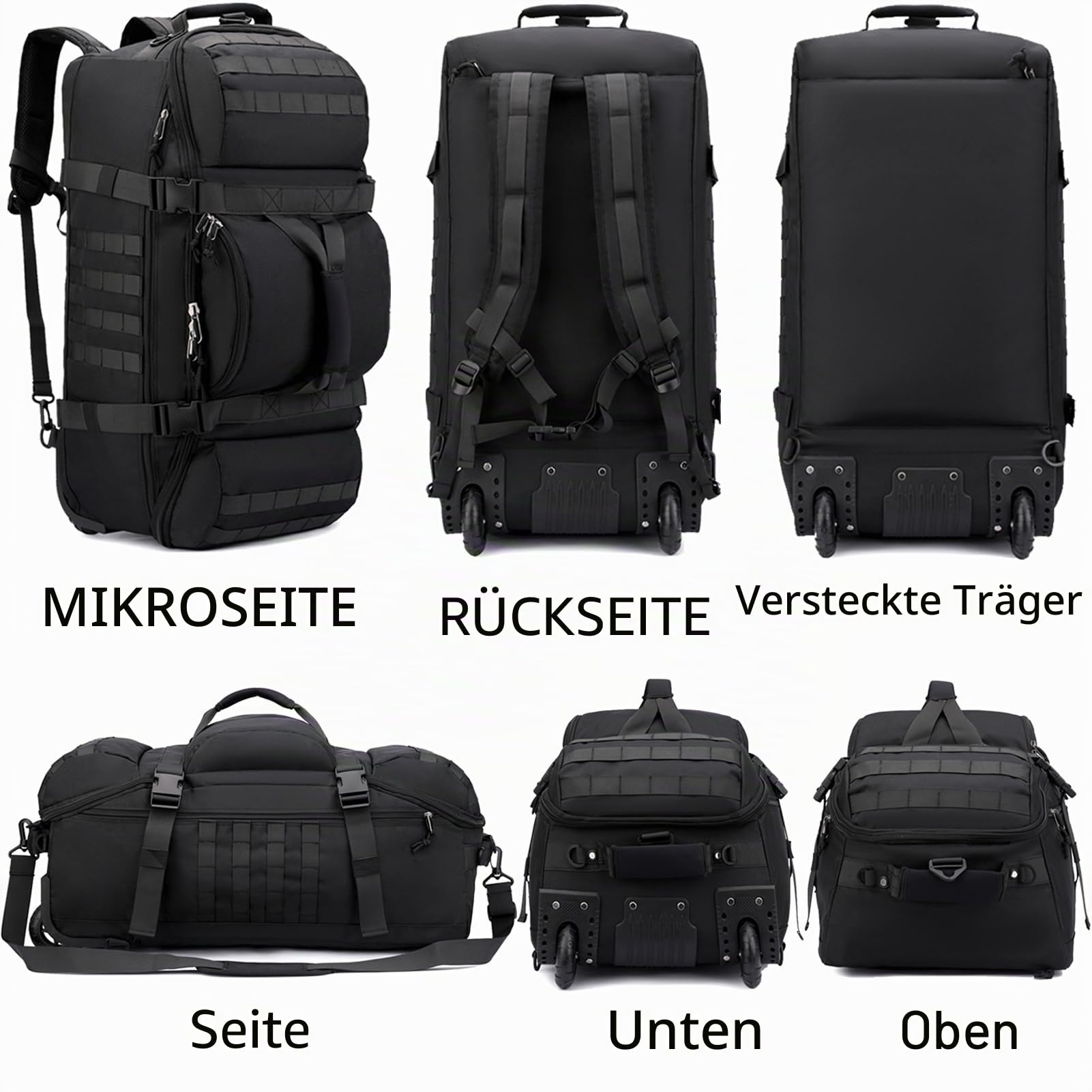 Reisetasche Mit Rollen 80L Große Sporttasche Rucksack Faltbare Wasserdicht Freizeittasche Handgepäck Für Reise Camping Gym Fitness Weekender Schwimmen Yoga Travel Overnight (Grün)