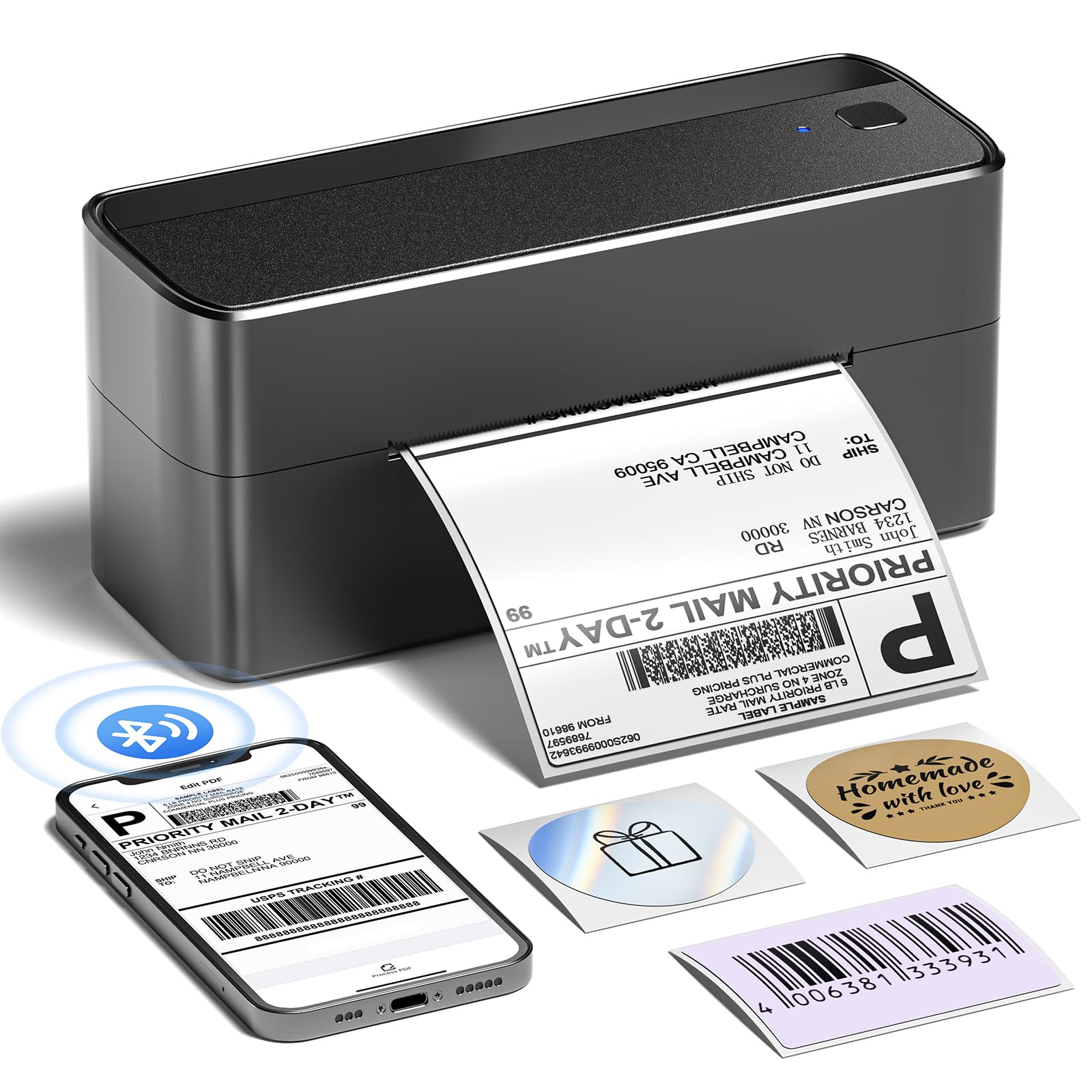 Phomemo Impresora Térmica Bluetooth 4x6 Pulgadas, para Etiquetas de Envío DHL/UPS - Compatible con Mac/Windows, Códigos de Barras, Amazon, Ebay, Shopify, DHL, UPS, Negro