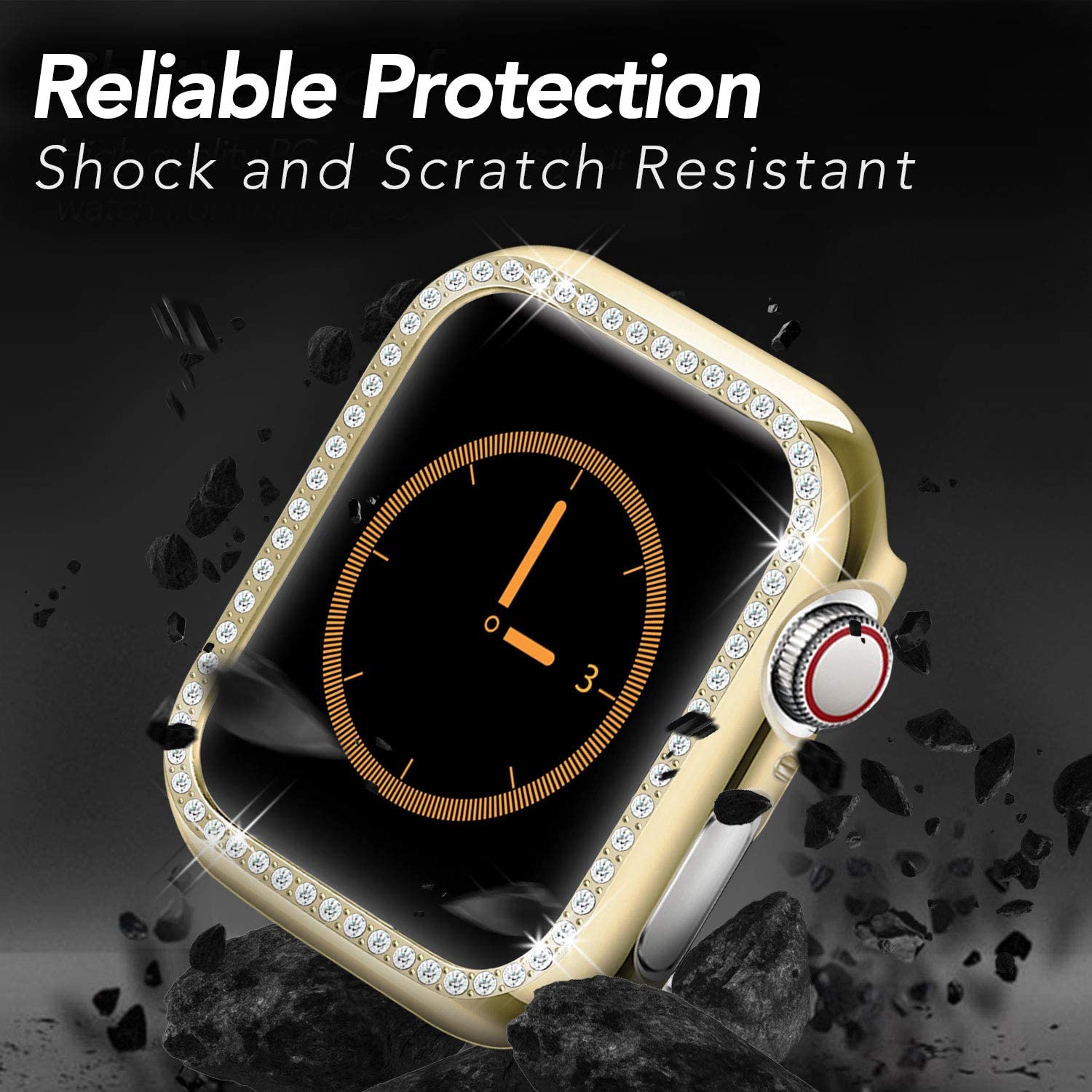 Dl3 Mobilak Bumper Diamond Case Compatible with Apple Watch Series 6 SE Series 5 Series 4 44mm, Bling Crystal Diamonds PC Plastic Protector Case Cover Frame For Apple Watch 44 mm (Gold)
