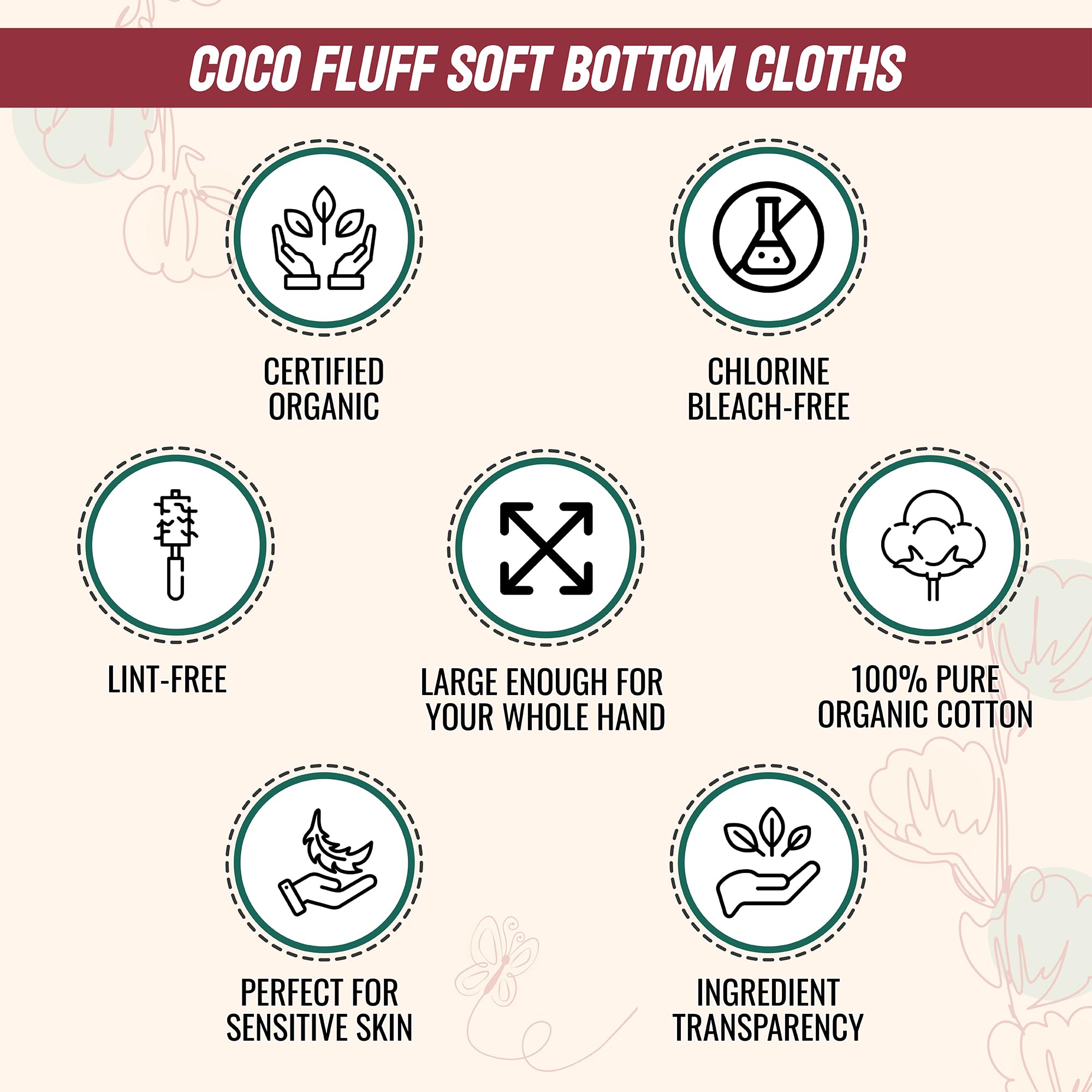 Toallitas secas de algodón orgánico para cambio de pañales de bebé y tiempo de baño, paños gruesos y absorbentes, suaves, almohadillas de algodón 100% orgánico para bebé, toallitas de algodón extra