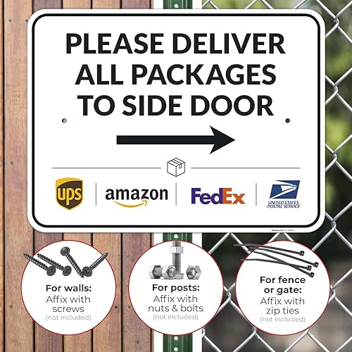 Vista 41 de Cartel de entrega del paquete, letrero de instrucciones de entrega, 10 x 7 pulgadas, aluminio 040 libre de óxido, resistente a la decoloración