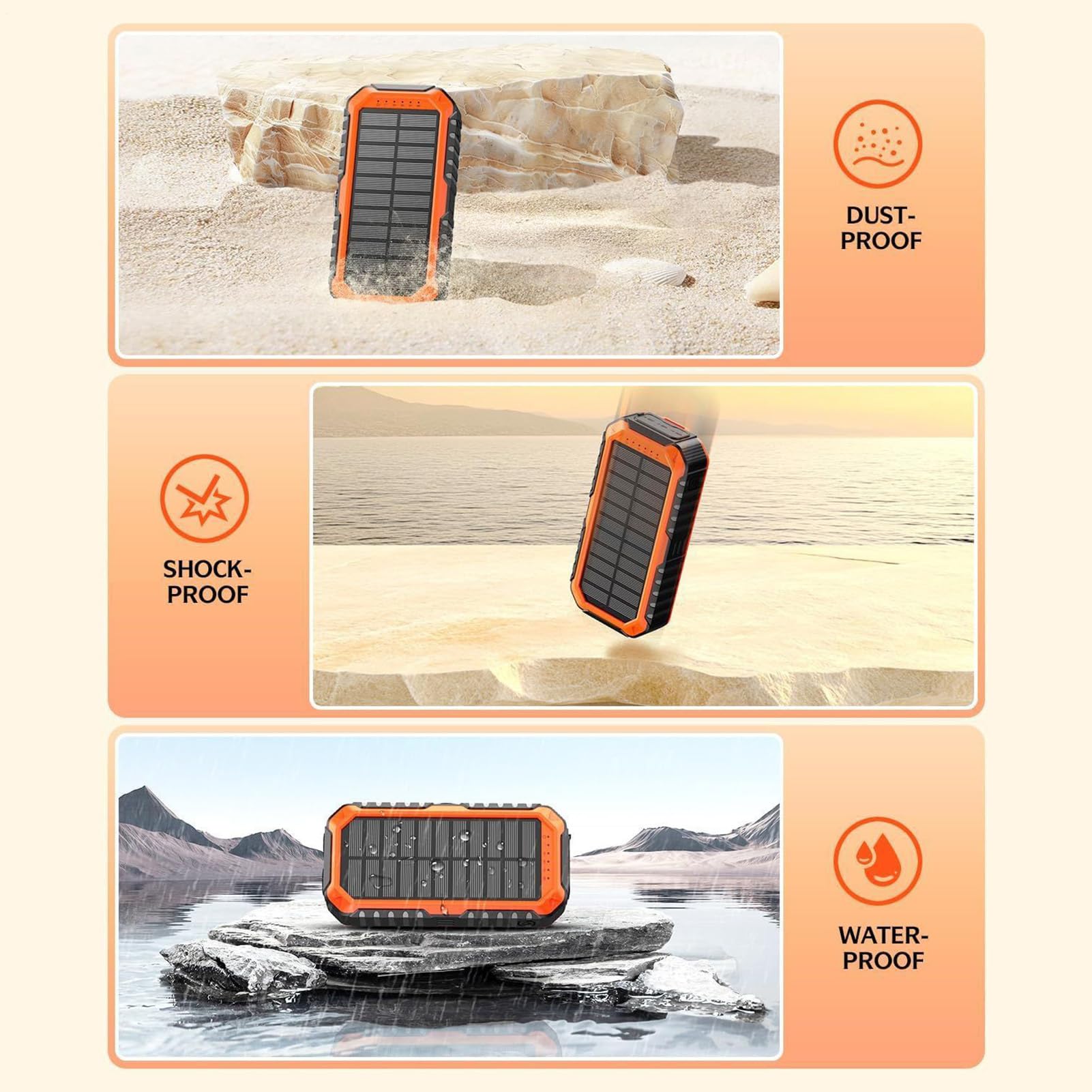 Power Bank Solare 20000mAh Modalità con Torcia | Power Bank Solare con Manovella Per Campeggio, Escursioni, Viaggi, Gite in Auto, Pesca, Backpacking, Festival Musicali