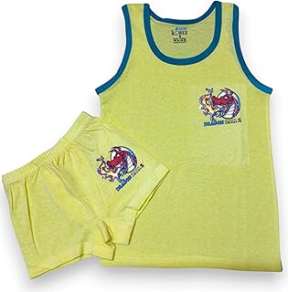 Underwear Set for Boys Cotton Strap T-Shirt Boxer Rolling Bicycle Printed to Crimson