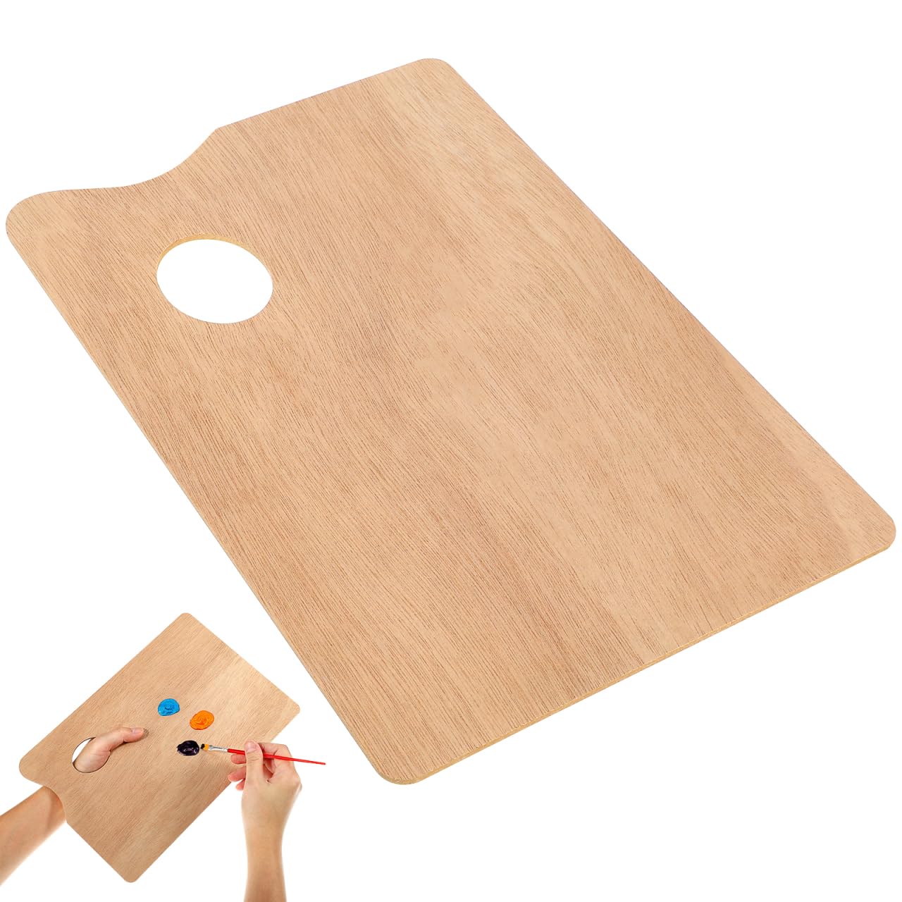 Healifty Wooden Paint Palette Square Oil Painting Palette with Thumb Hole for Acrylic Watercolor Oil and Gouache Paint