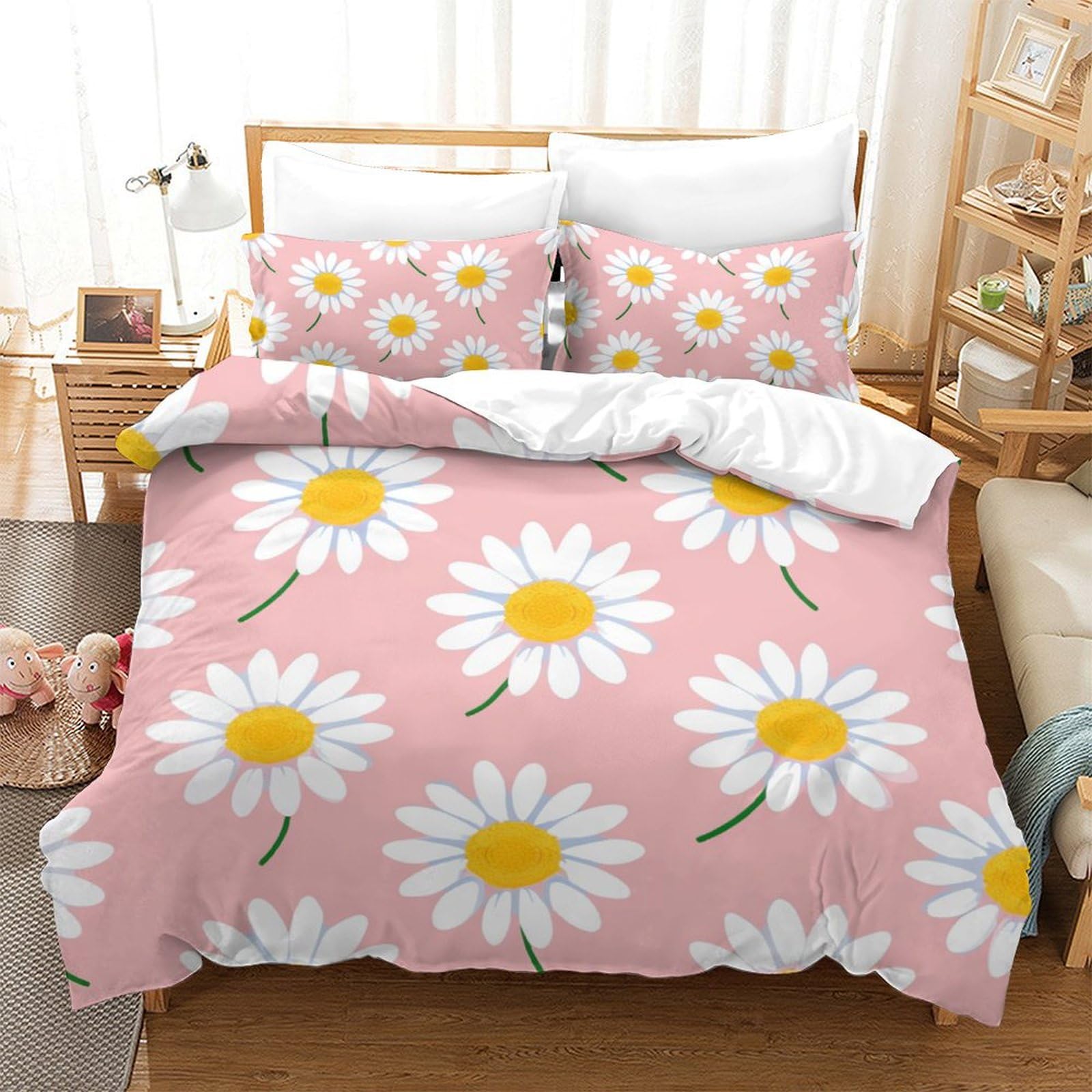 Housse de couette daisy 3D 220x240 cm avec taies en microfibre pour lit double