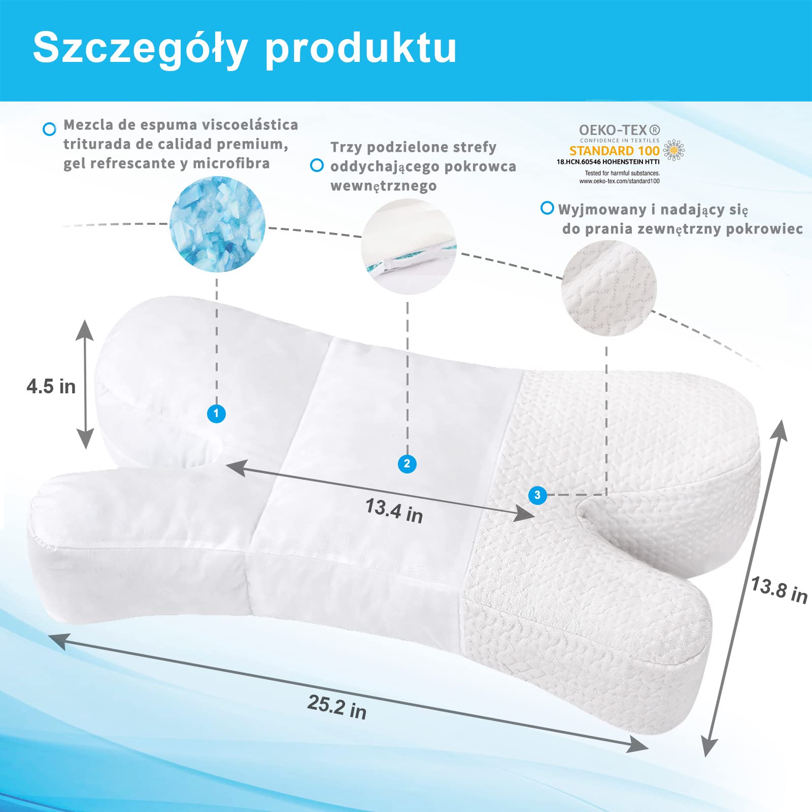 Clieey Poduszki dla śpiących na boku, plecach i brzuchu. Antyzmarszczkowa poduszka żelowa, łagodząca ból szyi 【𝗥𝗲𝗴𝘂𝗹𝗮𝗿𝗻𝘆 𝗯𝗶𝗮ł𝘆 𝘀𝘁𝘆𝗹】