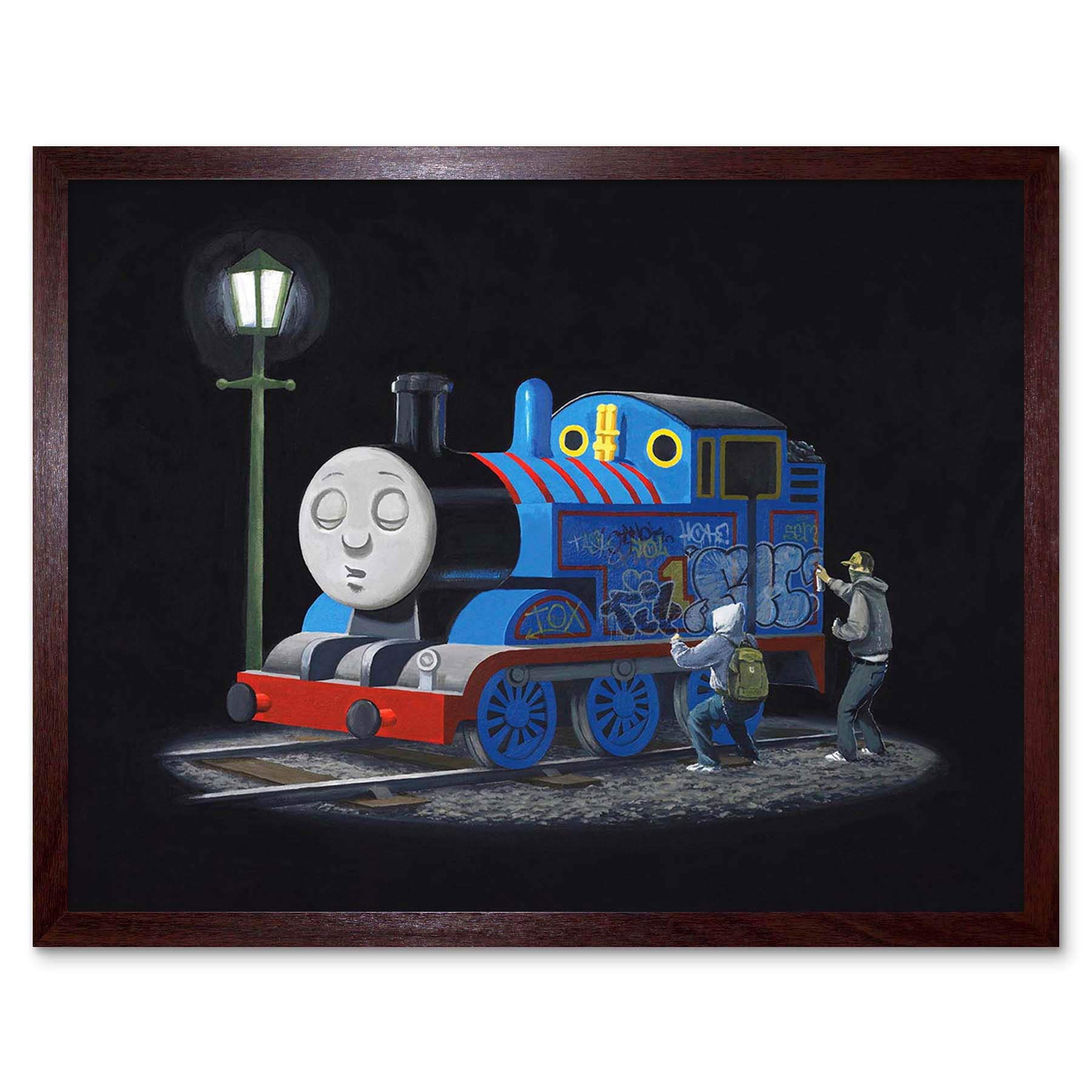 Wee Blue Coo Banksy Thomas Tank Engine Graffiti Street Art Print Framed Poster Wall Decor 12X16 Inch