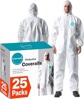 Andes 25 Pack Hazmat Suits, Paint Suits, Lab Coveralls | Andes 25 Pack Hazmat Suits, Heavy Duty Full Body Disposable Paint Suits, Lab Coveralls with Hood, Elastic Wrists