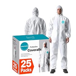 Andes Safety 25 Pack Hazmat Suits, Heavy Duty Full Body Disposable Paint Suits, Coveralls with Hood, Elastic Wrists