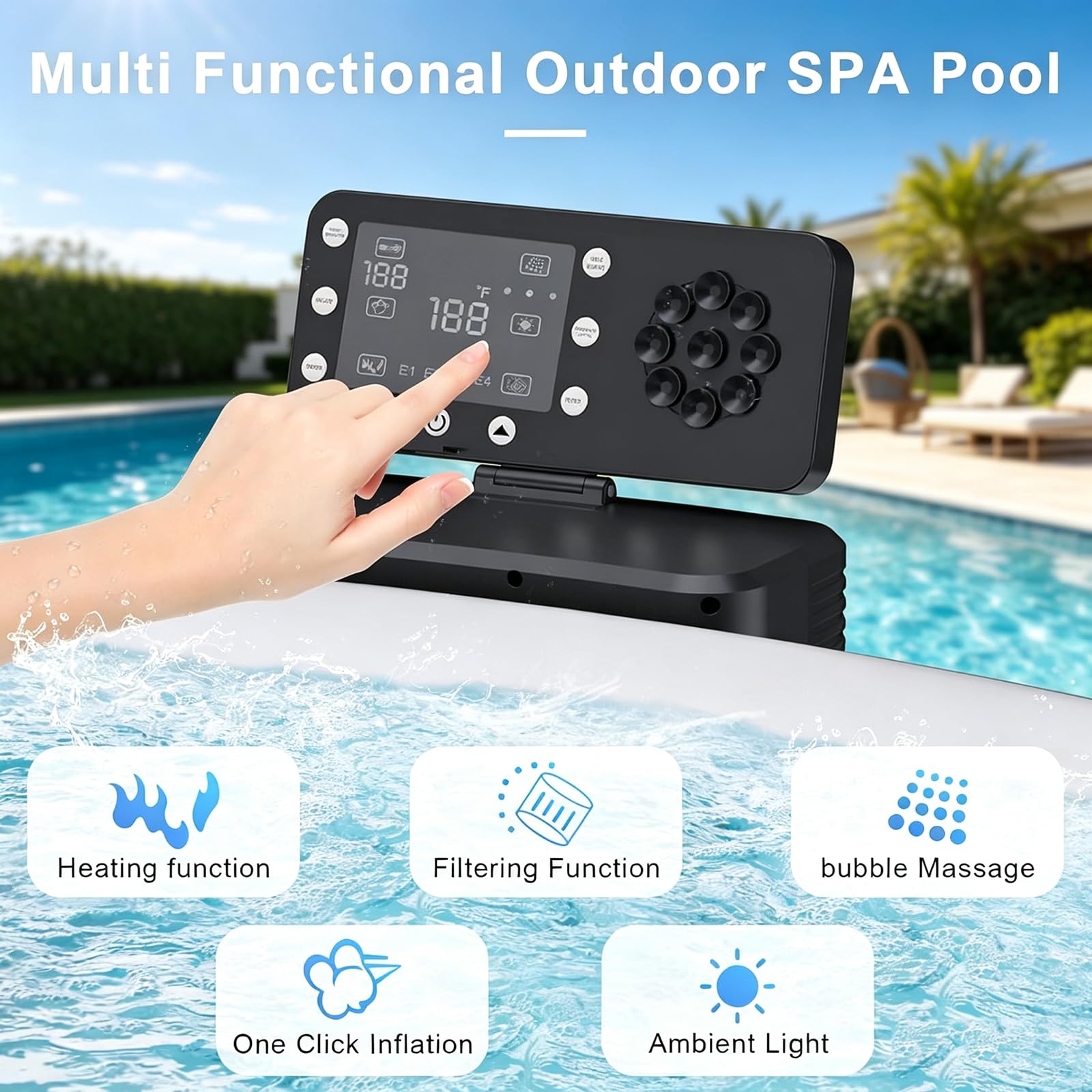 Spa Gonfiabile Portatile Set Vasca Idromassaggio da Esterno | 180 Getti A Bolle, Temperatura Max.40°C/104°F; Set Spa Rotondo Completo Di Pompa Con Riscaldatore, Filtro E Copertura Termica