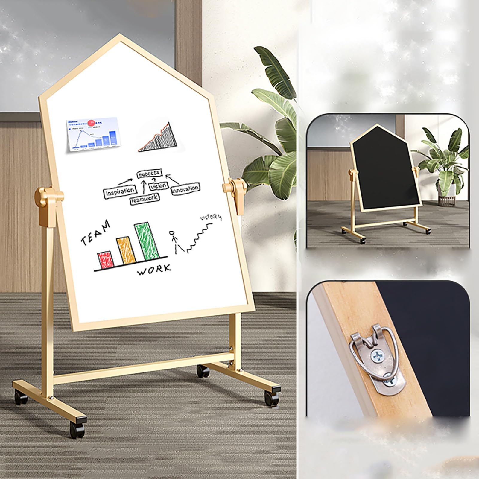 Tablica Suchościeralna Dwustronna, Magnetyczna Biała Tablica ze Stojakiem(90x120cm/35x47in)