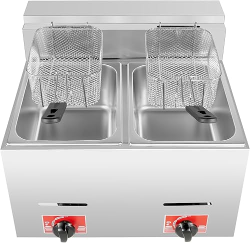 Miniatura 6 de Freidora comercial para encimera, 2 x 2500 W, 2 x 6.3 cuartos de galón, freidora eléctrica de doble tanque con cesta y tapa, freidora de gran