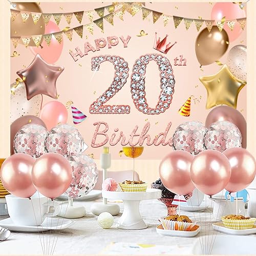 Miniatura 5 de Cartel de tela con texto en inglés "Happy 20th Birthday" para niñas y mujeres jóvenes de 20 años, cartel de tela para fiesta de cumpleaños de mujer