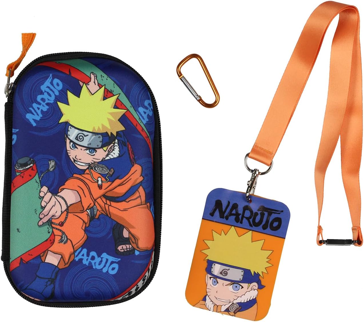 Bioworld Naruto Shippuden Squad 17"" Travel School Laptop Backpack 4 Piece Bookbag Set, Orange