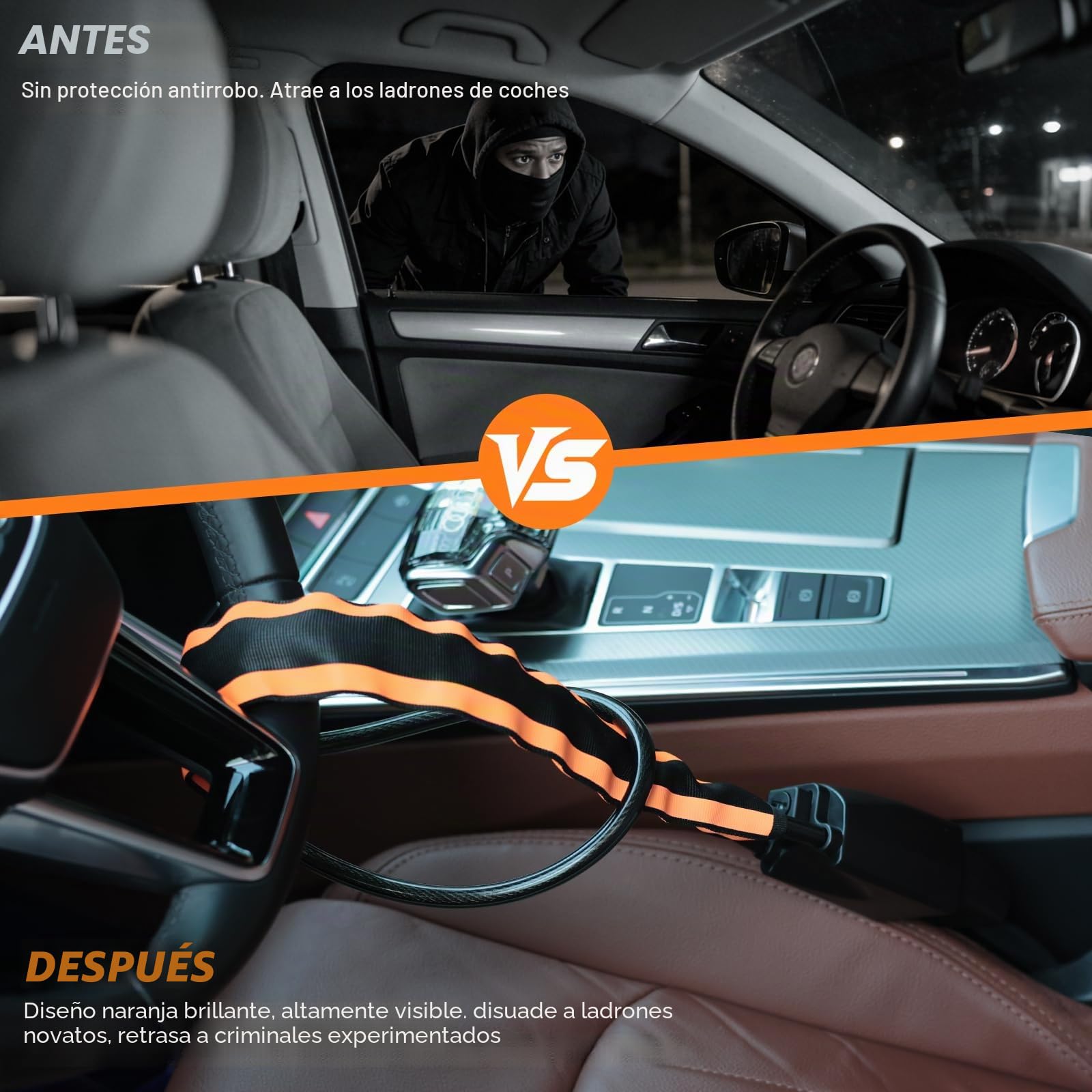 Thlevel Antirrobo Coche Volante Alta Bloqueo de Volante Coche | Visibilidad con 3 Llaves para Furgonetas Camper y Autocaravanas