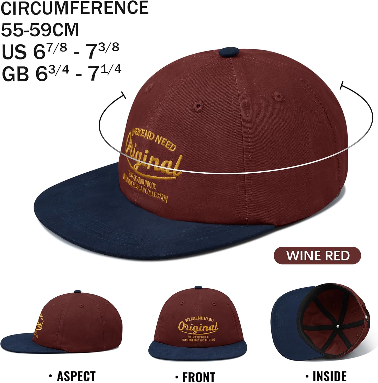 Clakllie Flat Bill Baseball Cap Snapback Trucker Hat Steet Casual Hip Hop Cap Breathable Runner Cap Vintage Low Profile Hat - Image 3