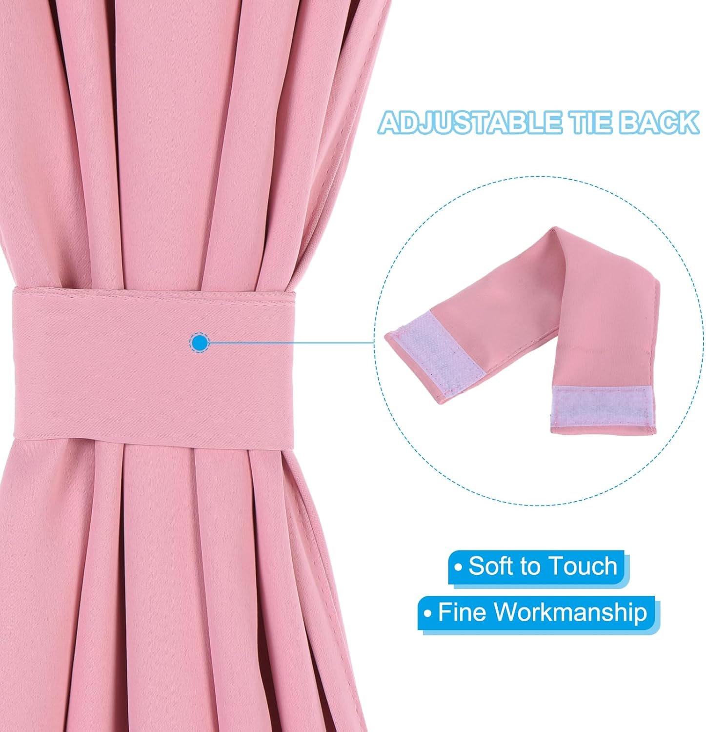 PATIKIL Blackout Door Curtain, 54 Inch W x 72 Inch L French Window Door Half Curtain Thermal Insulated Blackout Shades with Adjustable Tie Back for Kitchen Home, 1 Panel, Pink