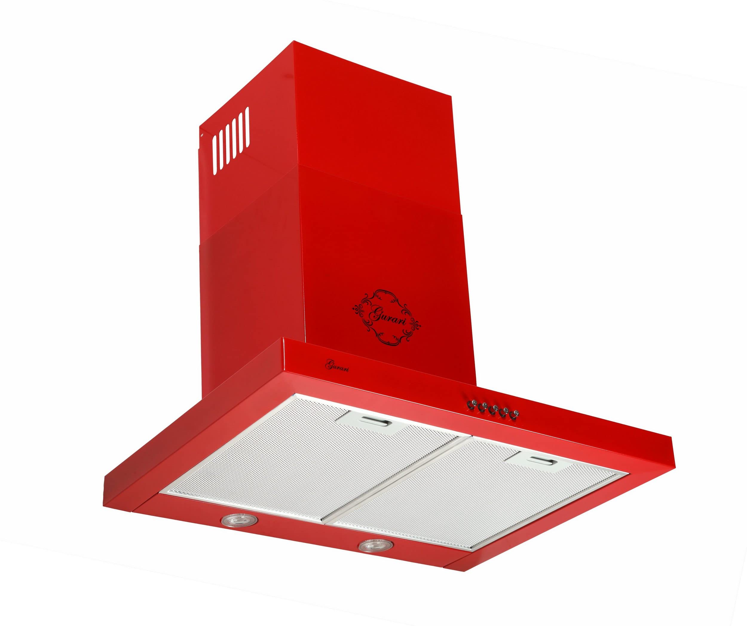 Campana de pared Gurari GCH F 461 RD 6, capó de 60 cm, color rojo, alta succión 1000 m³/h, 3 niveles, capó extractor, capó de escape, capó de recirculación