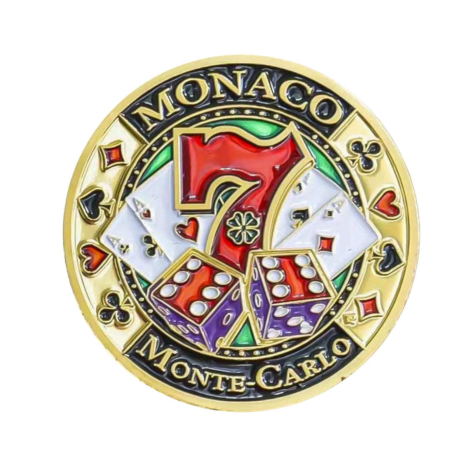 ZCBY ZHONG CHENG BO YANG Lucky Seven Poker Card Guard - Fun Metal Card Protector, Monaco Monte-Carlo Theme, Dice & Card Design, Game Night Accessory & Collectible Gift for Poker Players