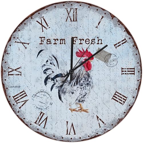 Reloj de pared de madera de pollo campestre de 16 pulgadas, sin tictac, cuarzo funciona con pilas, gallo vintage, reloj de pared de madera Reloj de pared de madera de pollo campestre de 16 pulgadas, sin tictac, cuarzo funciona con pilas, gallo vintage, reloj de pared de madera