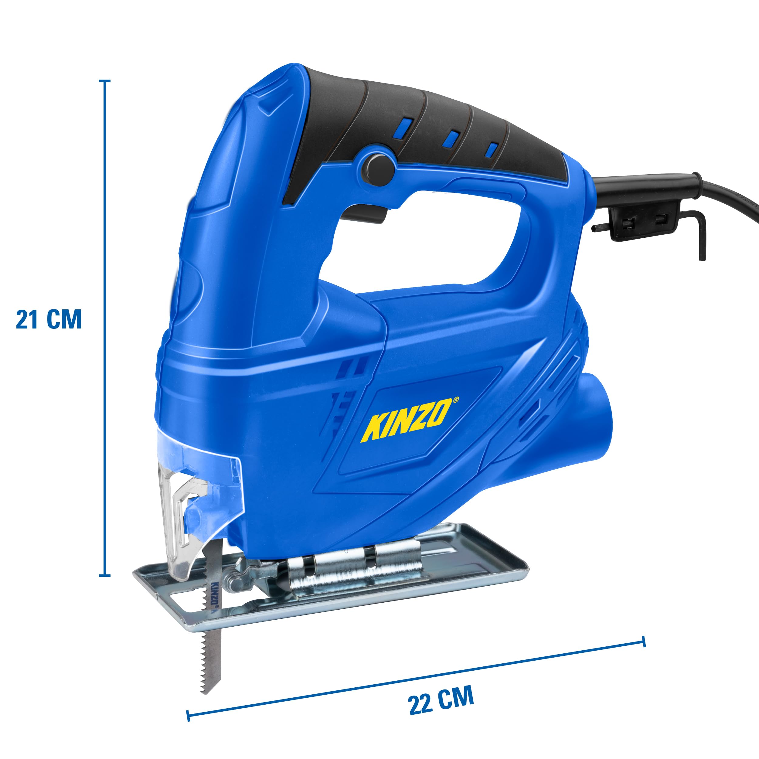 Kinzo Stichsäge - 230V - 400W - mit Staubabsaugung - Schutzblatt - Verschiedene Materialien - Holz bis zu 65 mm - Metall bis zu 6 mm - Blau, 8711252064161