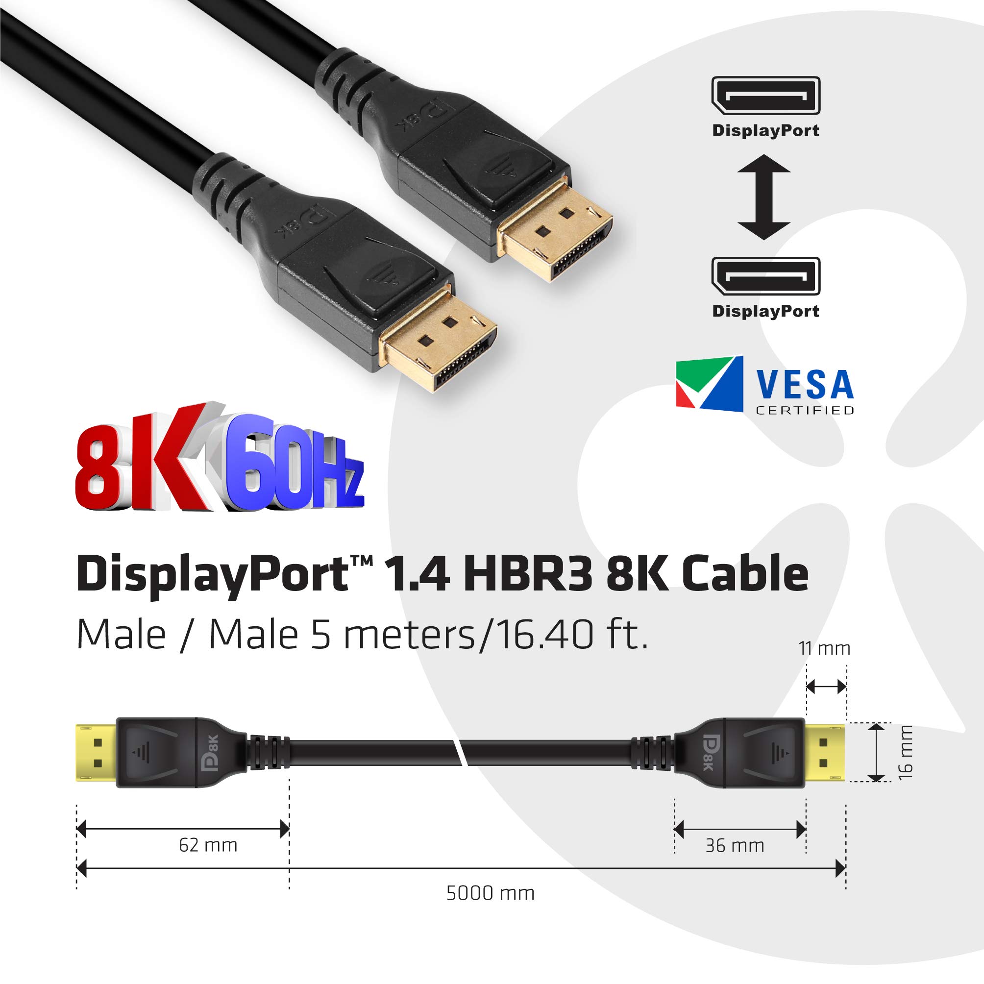 CLUB3D DisplayPort 1.4 HBR3 8K Cable M/M 5m /16.40ft