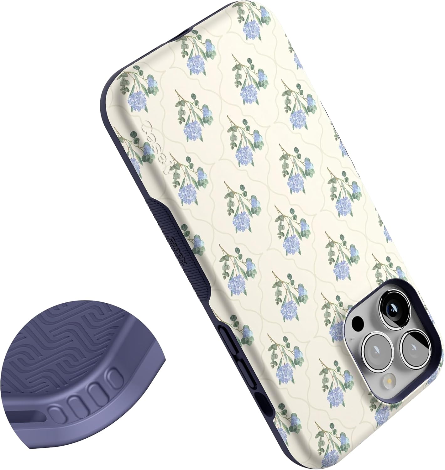 Casely iPhone 13 Pro Max Case | Vintage Garden | Blue Hydrangea | Bold Protective Design | Compatible with MagSafe