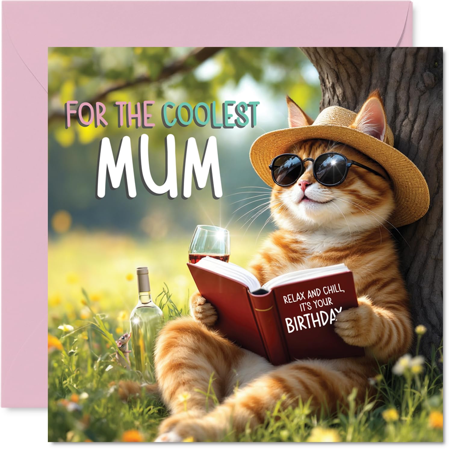Mum Birthday Card - Story Book Cat - Happy Birthday Card for Mum from Son Daughter, 145mm book cat Bday Greeting Cards