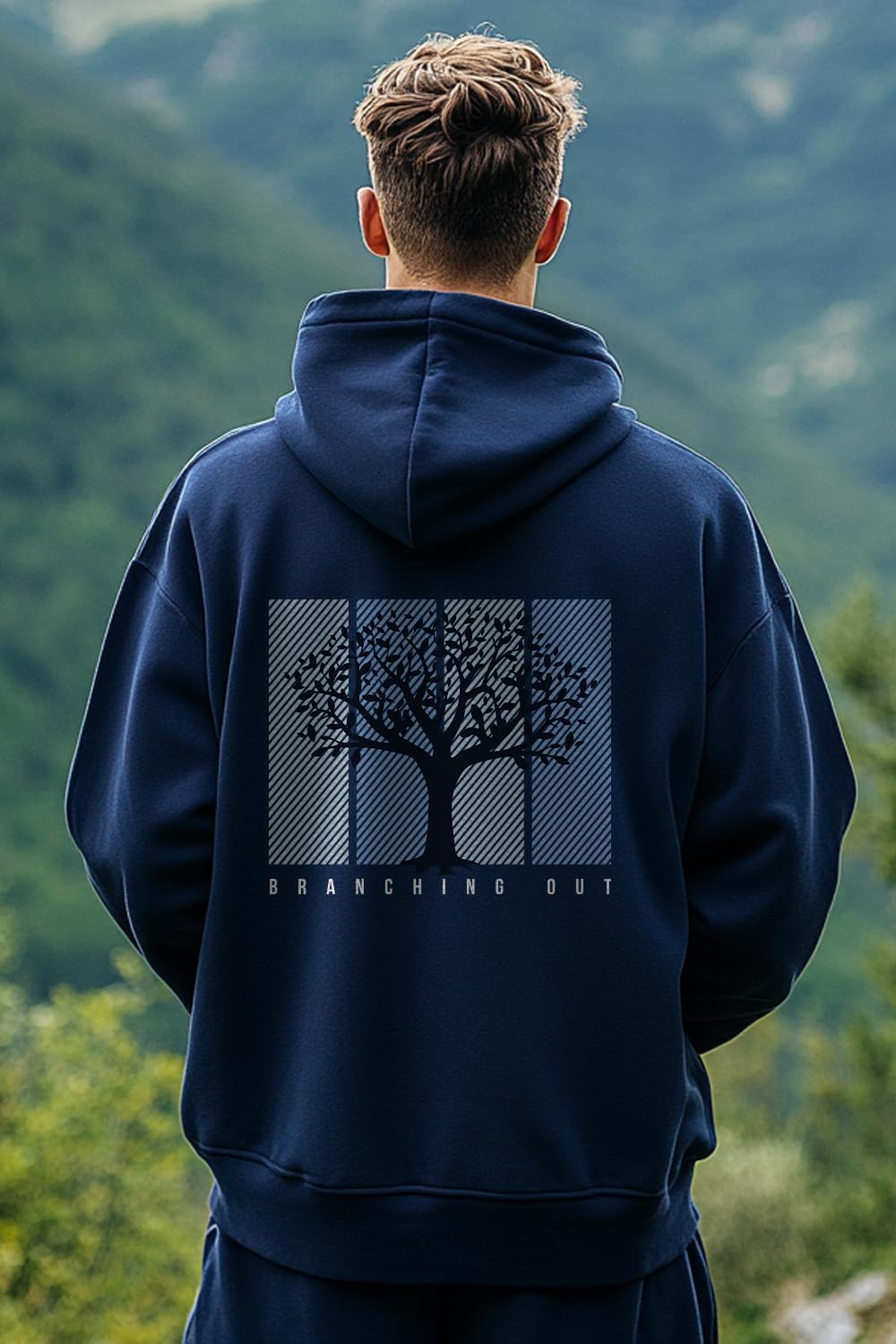 NOBERO Bluza męska z kapturem oversize z nadrukiem graficznym, bawełniany polar, długie rękawy, bluza z kapturem dla mężczyzn
