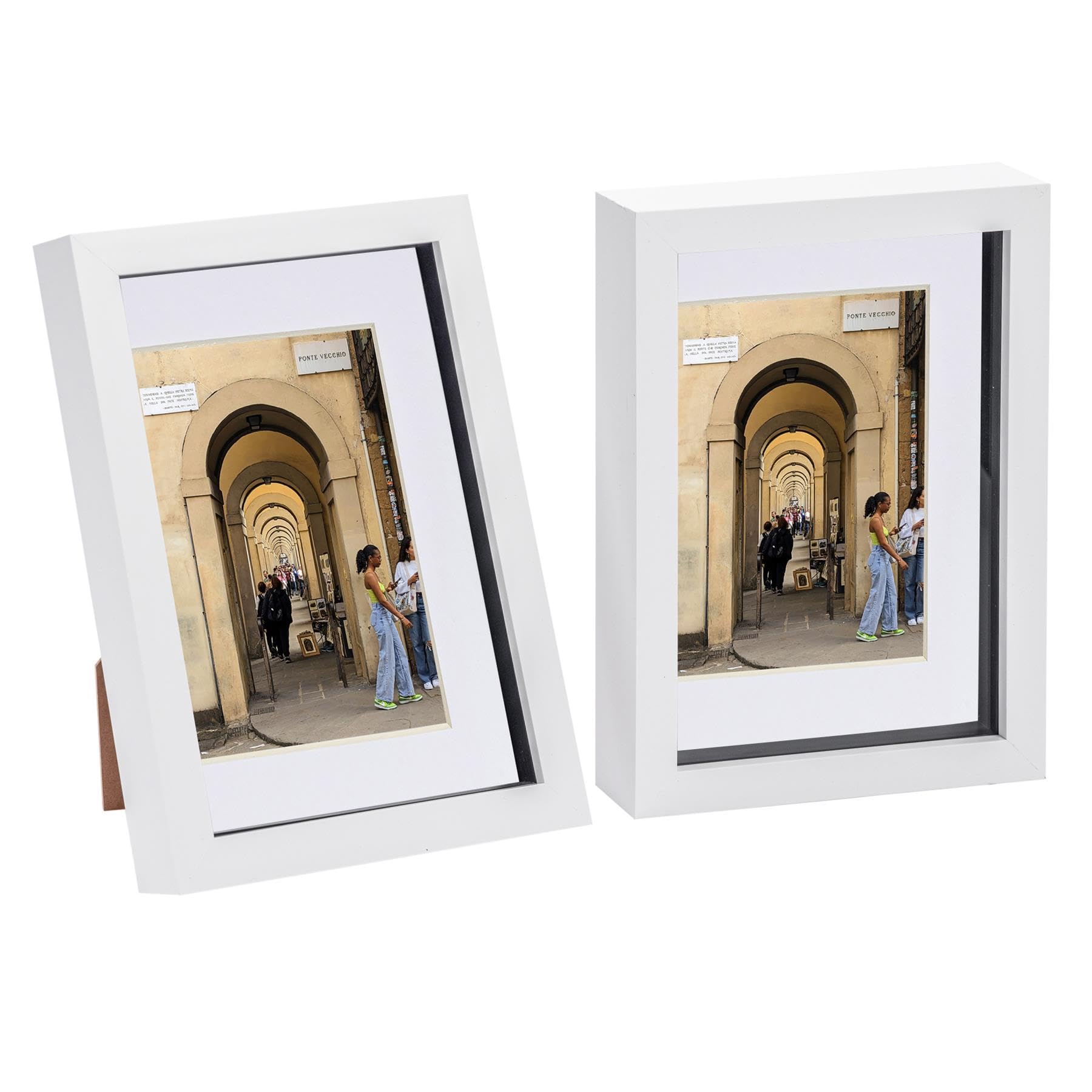Nicola Spring 3D Shadow Box Frames - White A5 Frame (14 x 21cm) - White Mount (10 x 15cm) - Pack of 2-3D 3D Photo Picture Box Portrait Display Case Wedding Crafts Frame