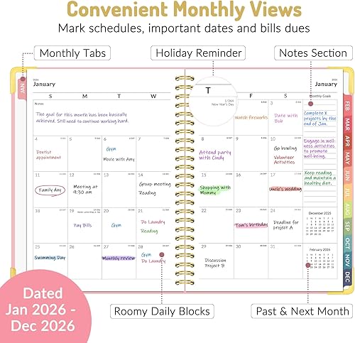 Forvencer 2026 Planner, Hardcover Calendar Planner Weekly and Monthly, January 2026 - December 2026, 8.5" x 11", Spiral Agenda Book with Tabs, Exquisite Daily Journal with Inner Pocket, Organizer Notebook for Office Home School, A4 Size, Pink(Light Blue,6.3" x 8.4")