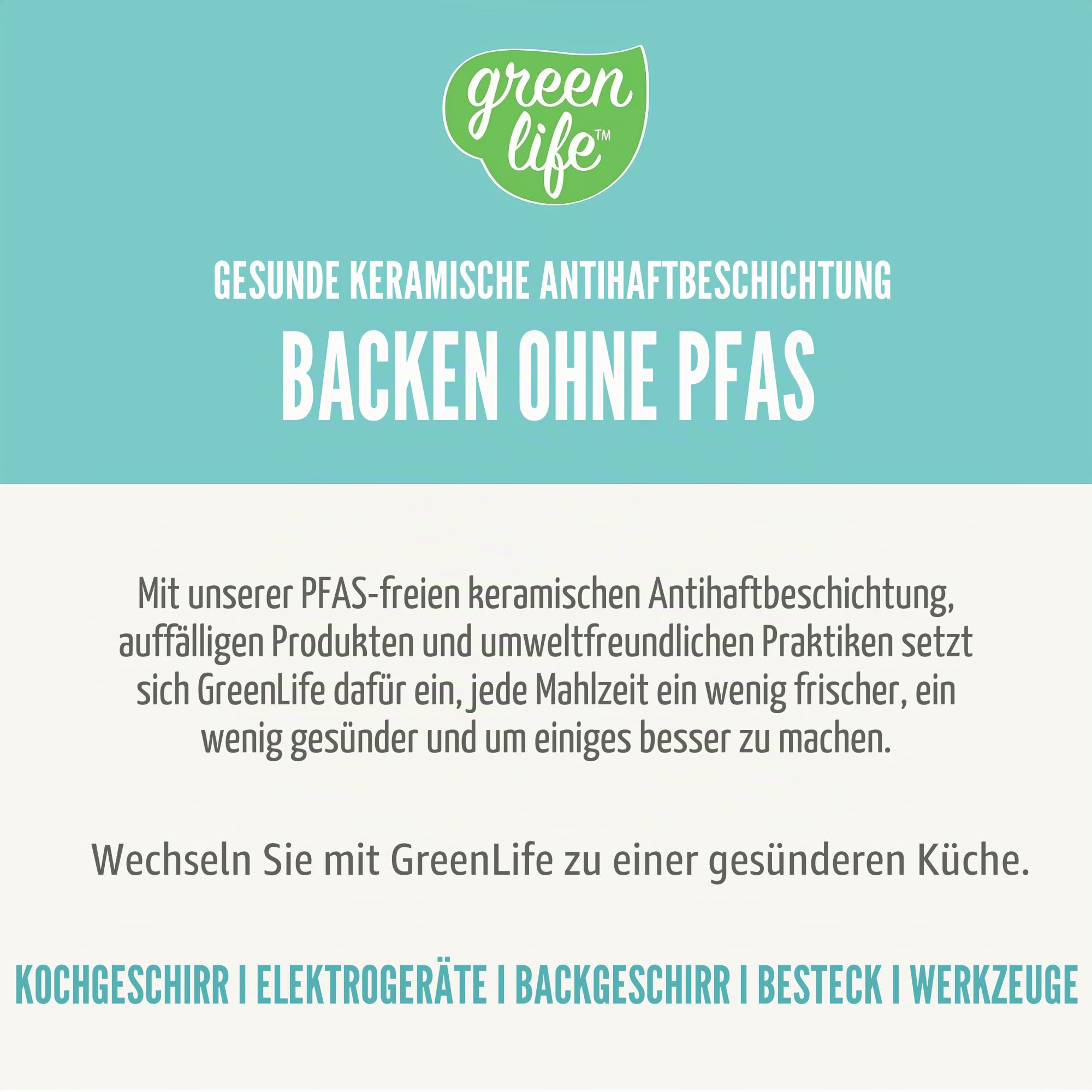 GreenLife 6-teiliges Antihaft-Backformen-Set, ungiftig, PFAS-freie Keramik, Ofenpfannen, spülmaschinen- und ofenfest bis 230 °C, leicht zu lösen, Backblech, Kastenform, rechteckiger und runder Kuchen
