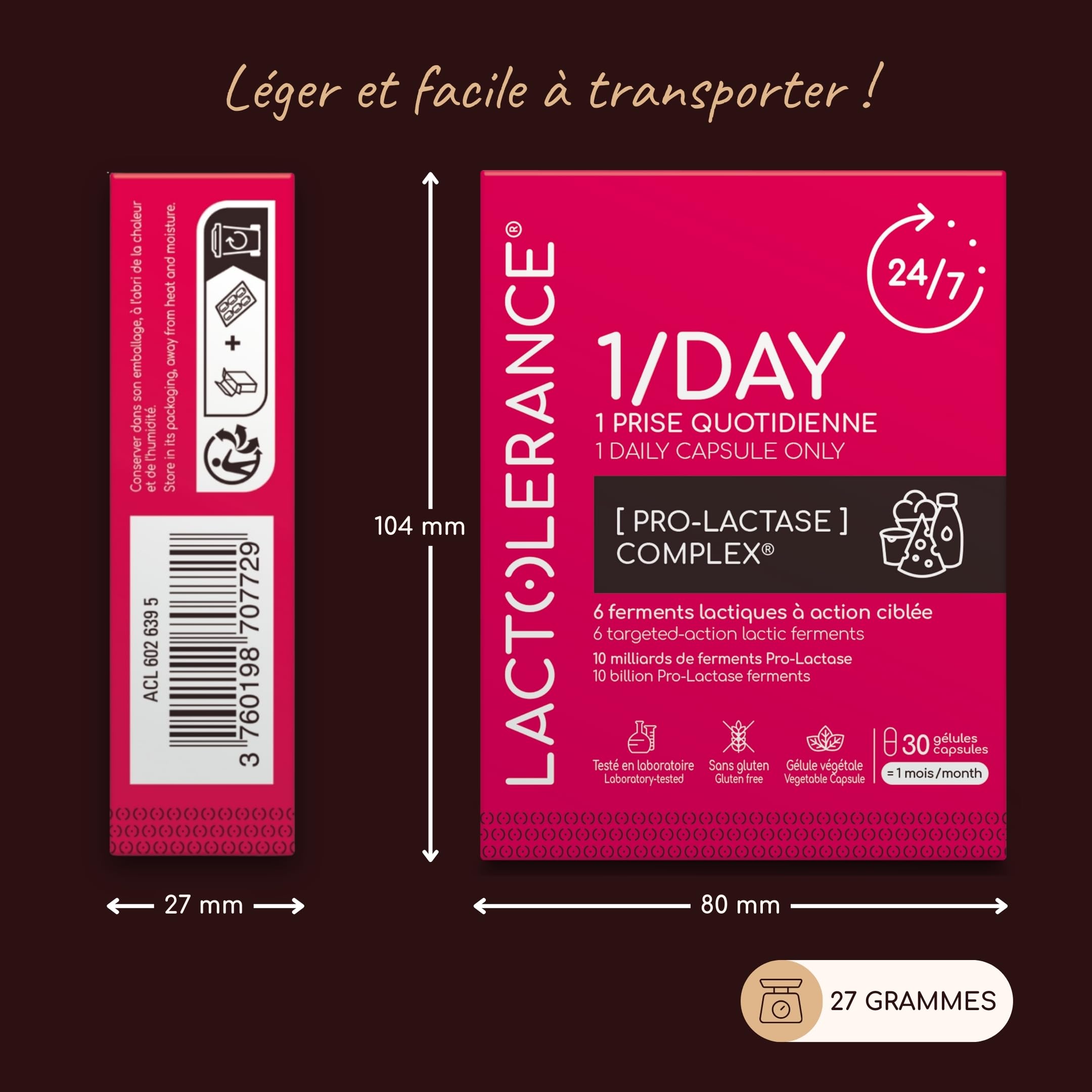 LACTOLERANCE 1/DAY I Précurseur de Lactase I Protection 24h/24-1 seule gélule par jour | Améliore la digestion du lactose | Tout niveau d'intolérance | 1 mois de traitement microbiotique