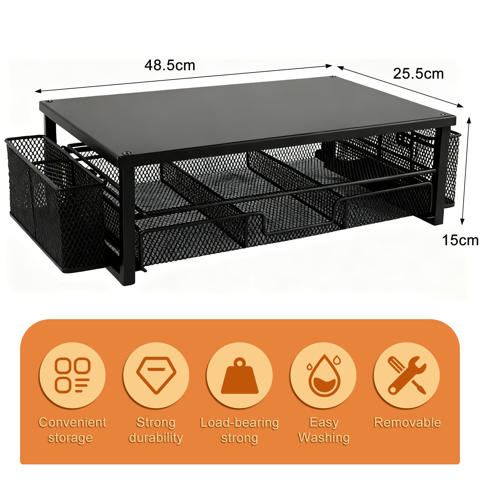 Supporto per monitor regolabile in altezza con portapenne, organizer da ufficio in metallo robusto, ripiano da scrivania per laptop, tastiera, monitor, spazio per accessori da ufficio