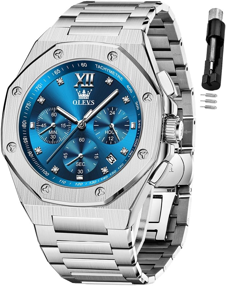 Large Easy to Read Stainless Steel Business Watch Analog Waterproof Luminous Casual Luxury Men Watch