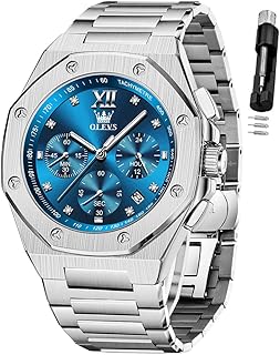 OLEVS Watches for Men Stainless Steel Business Dress Large Easy to Read Analog Watch Waterproof Luminous Casual Luxury Men Watch