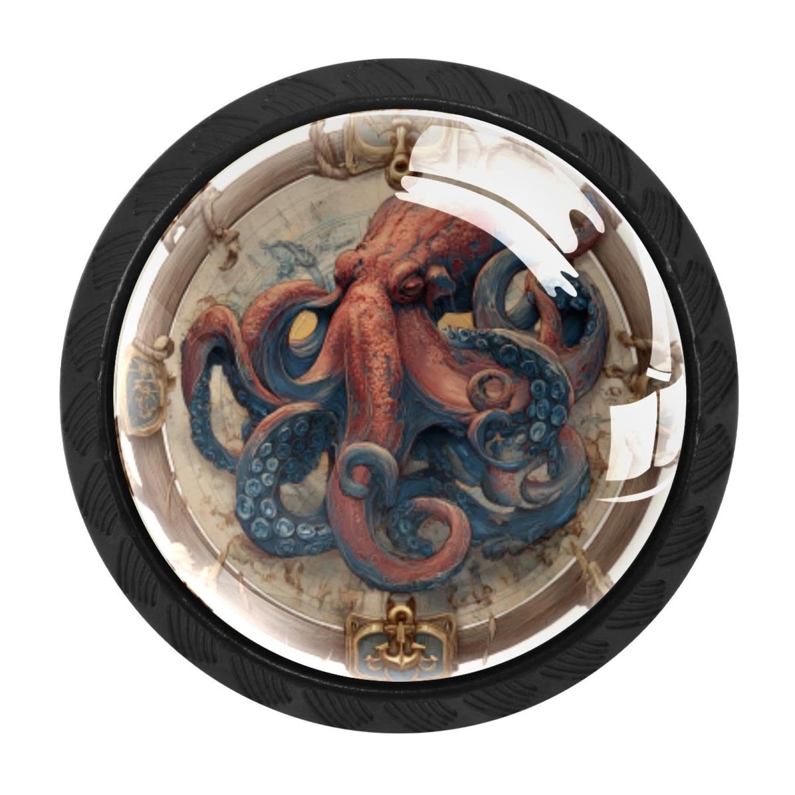CHENZZZZ 4 Pieces Round Cabinet Knobs Rustic Dresser Knobs, Drawer Cupboard Wardrobe Cabinet Pulls Handles Hardware for Home Kitchen Furniture, Nautical Octopus