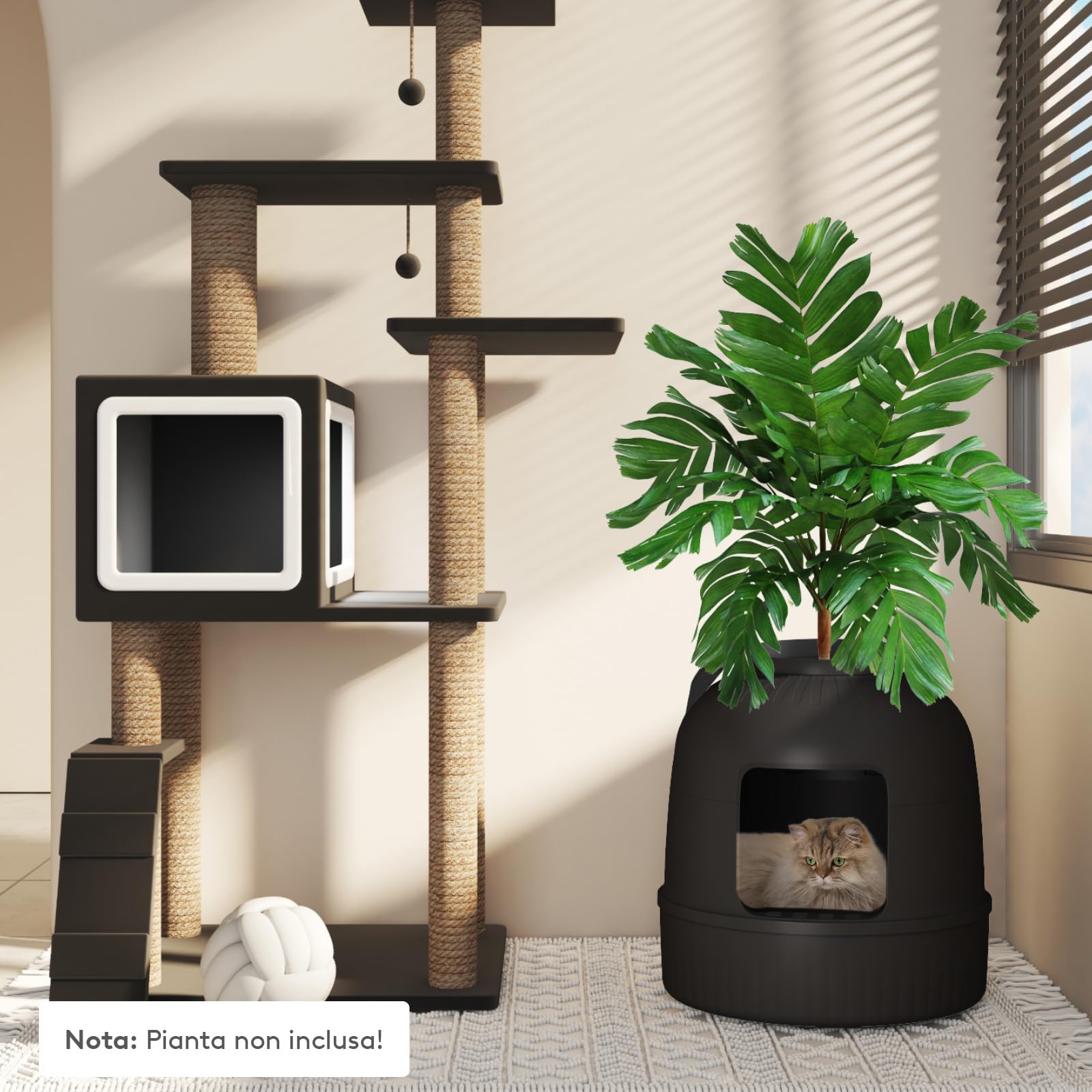 Lifewit Lettiera Gatto con Deodorante e Filtro a Carboni Attivi, Toilette per Gatti per Soggiorno, Camera da Letto e Angoli, Lettiera a Forma di Vaso con Paletta, 48 x 48 x 50 cm, Nero