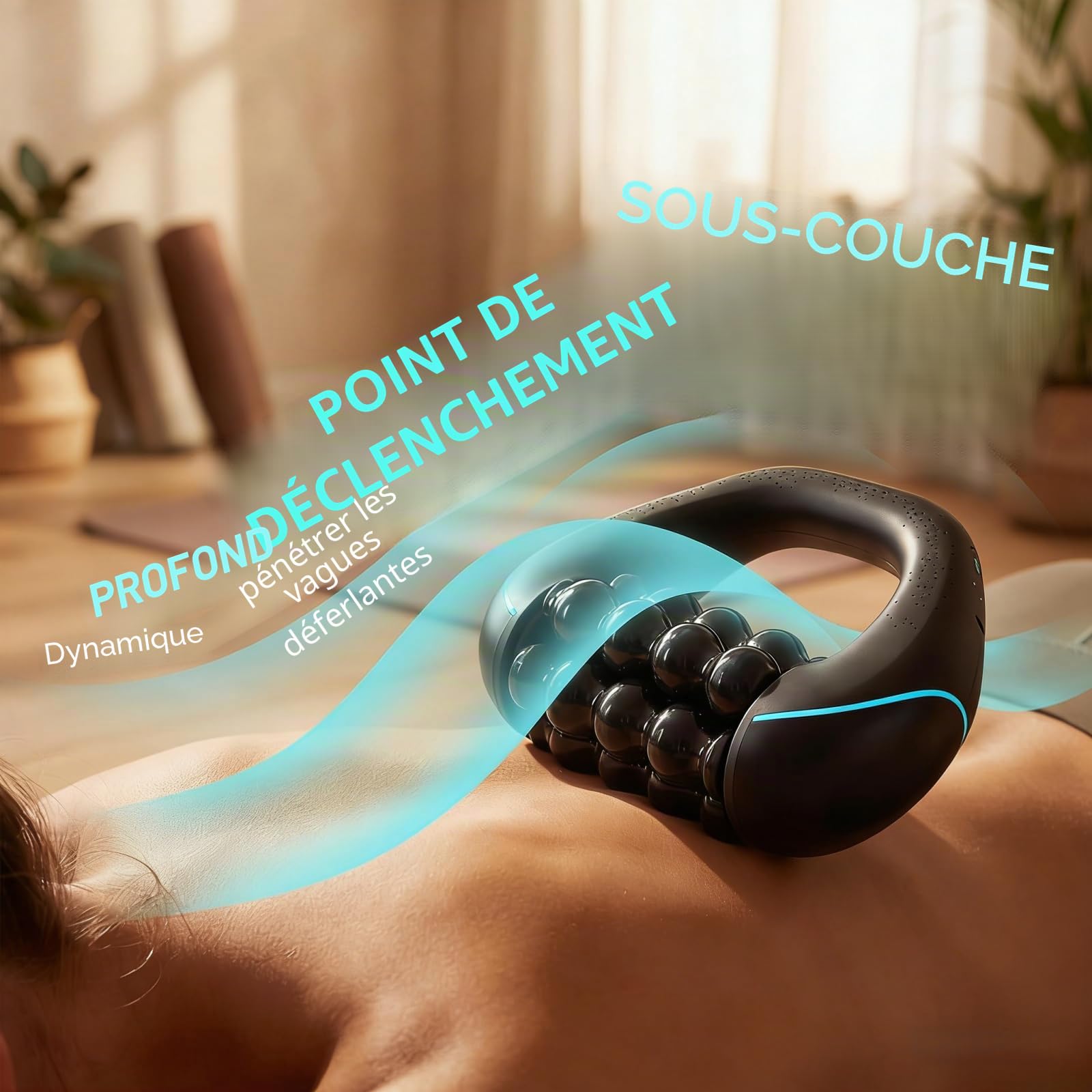Appareil de massage à rouleau électrique manuel avec rouleaux à tissu profond, 3 niveaux d'intensité, 24 têtes de massage – pour une application douce de la chaleur jusqu'à un massage en profondeur