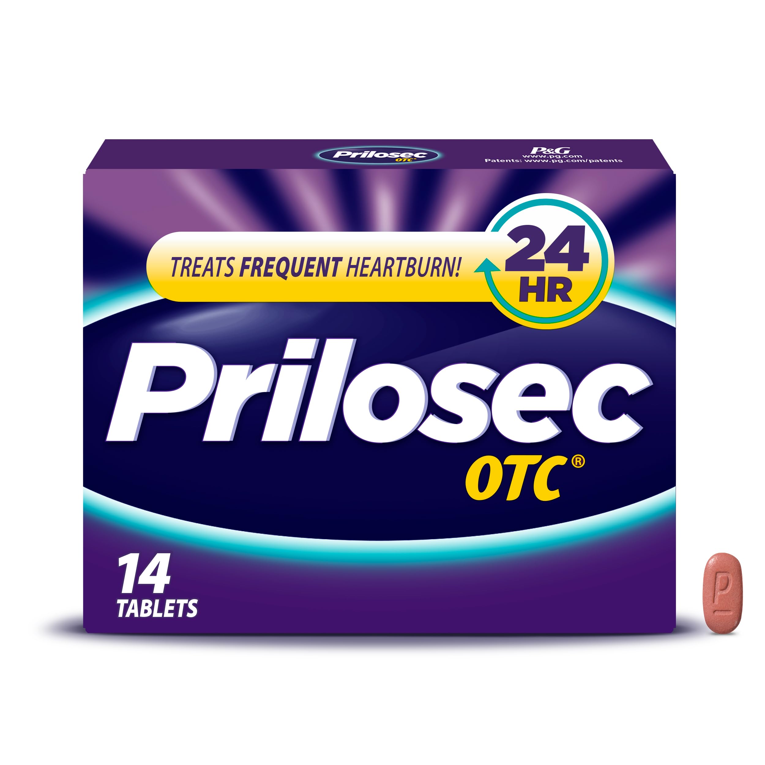 Prilosec OTC, Omeprazole Delayed Release 20mg, Acid Reducer, Treats Frequent Heartburn for 24 Hour Relief, All Day, All Night*, Heartburn Medicine, 20mg, 14 Tablets