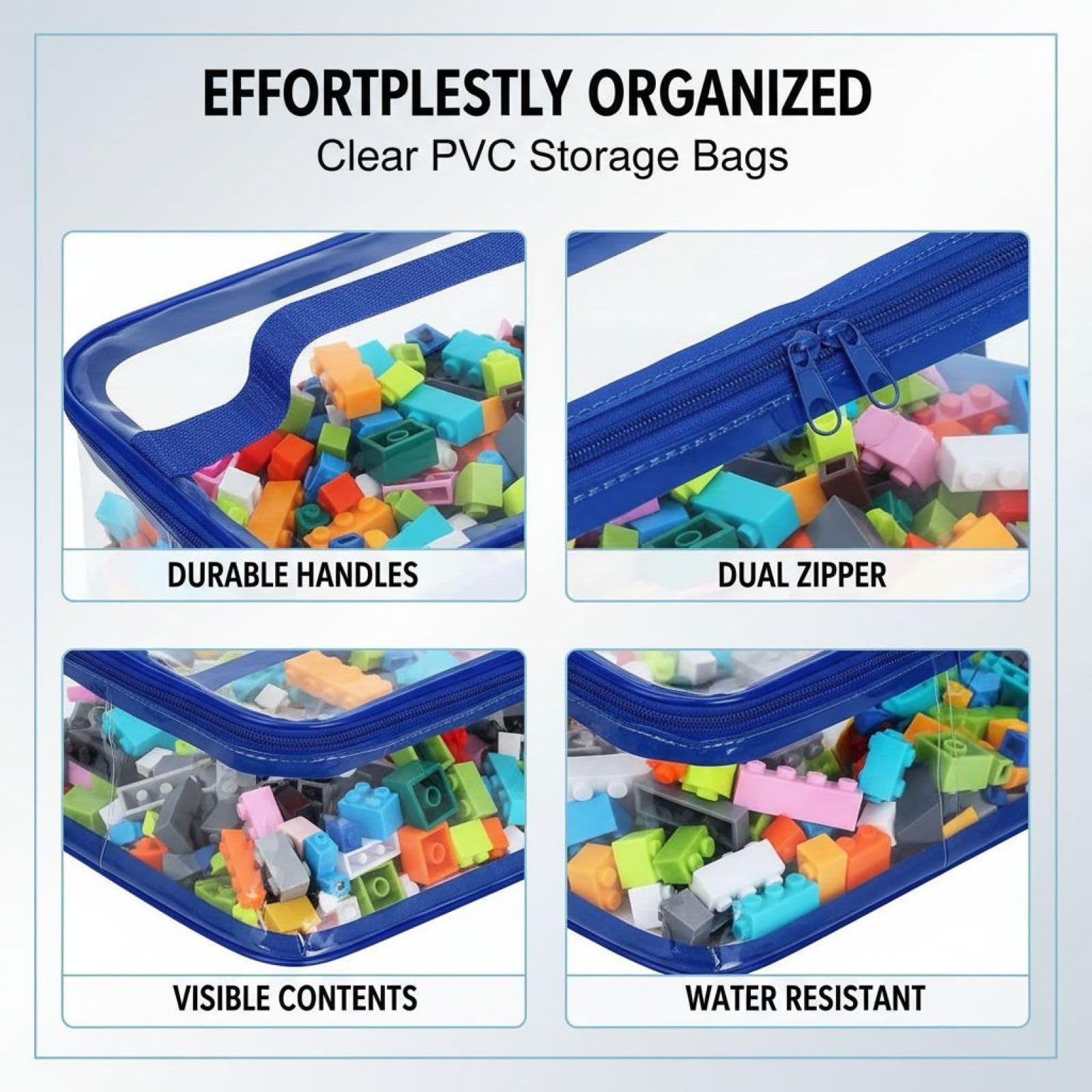3 STK. Aufbewahrungstaschen für Spielzeug, transparente PVC-Organizer 24 x 17 x 13 cm, tragbare Reisetaschen mit Doppelreißverschluss, wasserabweisend für Brettspiele, Zuhause und Schule