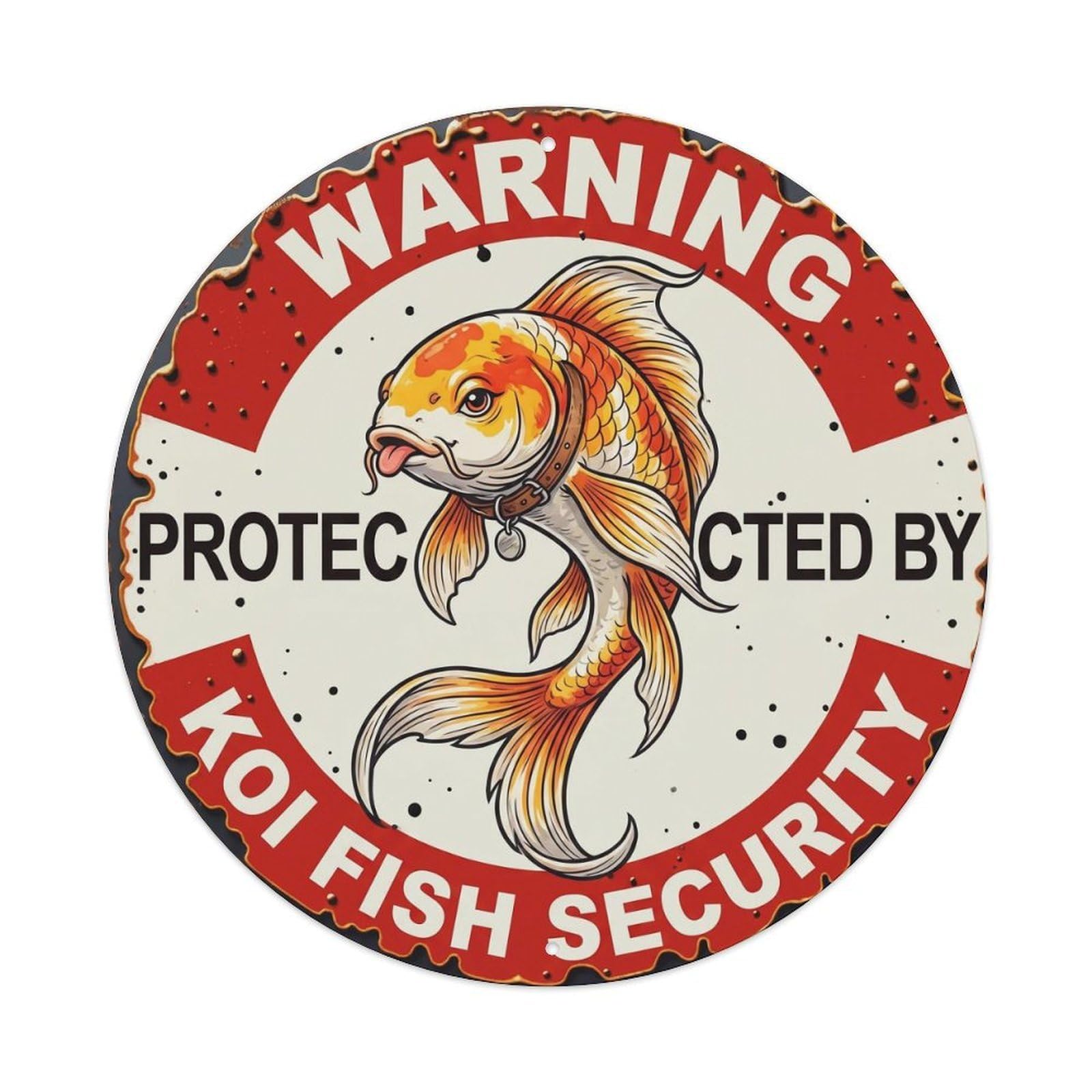 Tgrcjimh Style Metal Tin Sign Warning Protected By Koi Fish Security Vintage