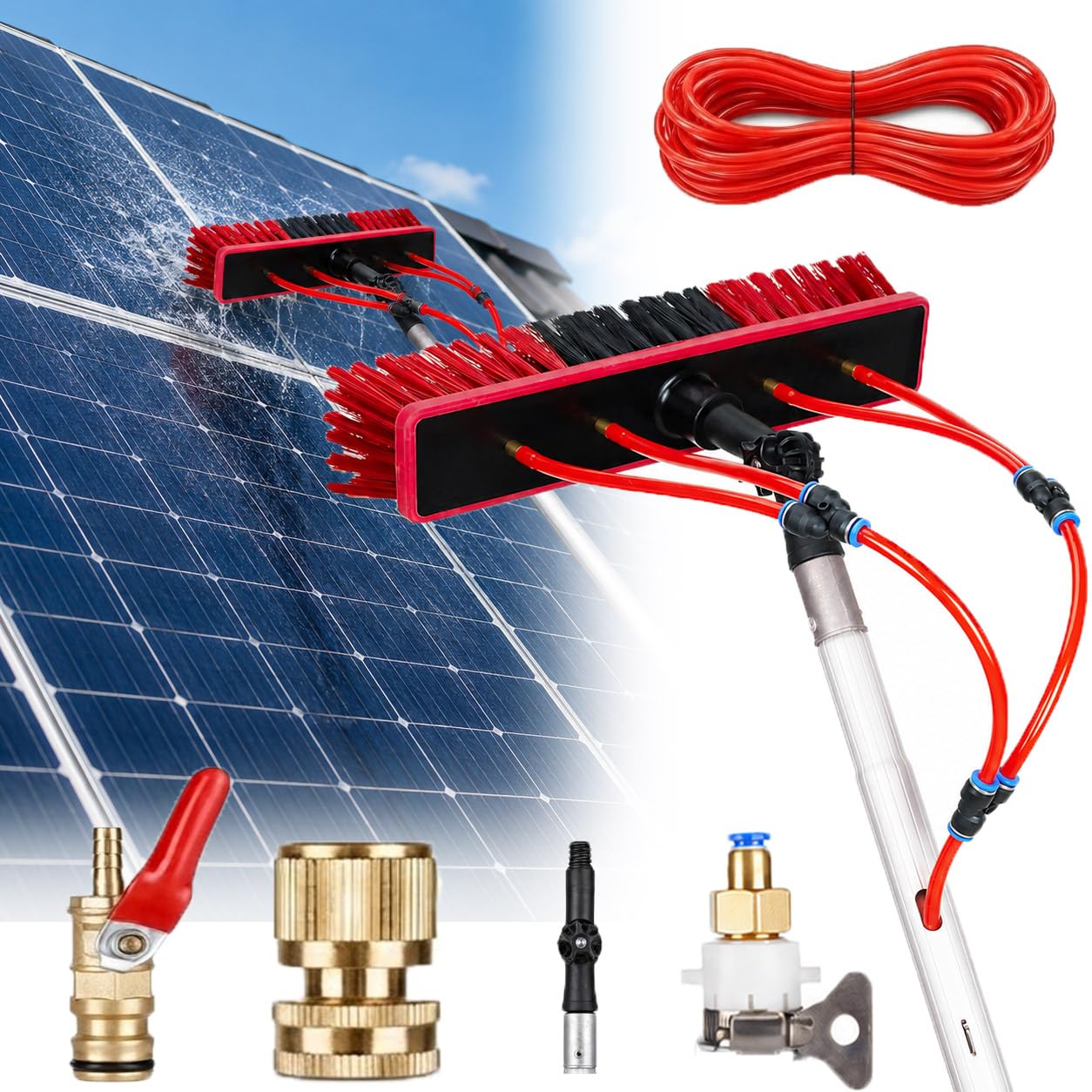 Kit Pulizia Pannelli Fotovoltaici Telescopica 35cm Brush,4m | lavaggio di camion, auto, finestre, poster di negozi, imbarcazioni, Versatilità