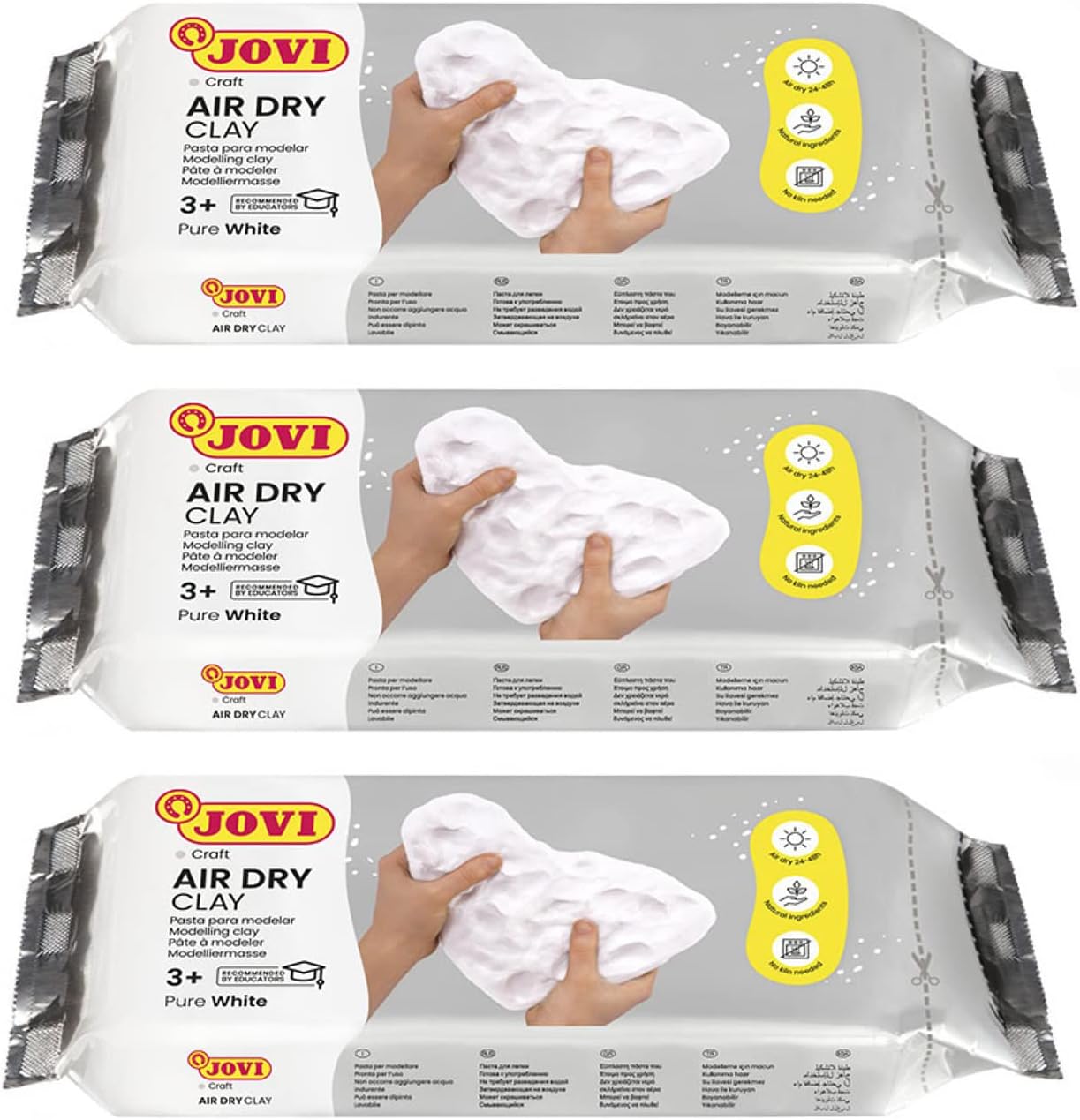 European Air Dry Modelling Clay Pure White Non-Toxic Clay Pack of 3 500g Each Ideal for for Sculpting Pottery Art & Craft Handicraft Educational Purpose Fine Motor Skills